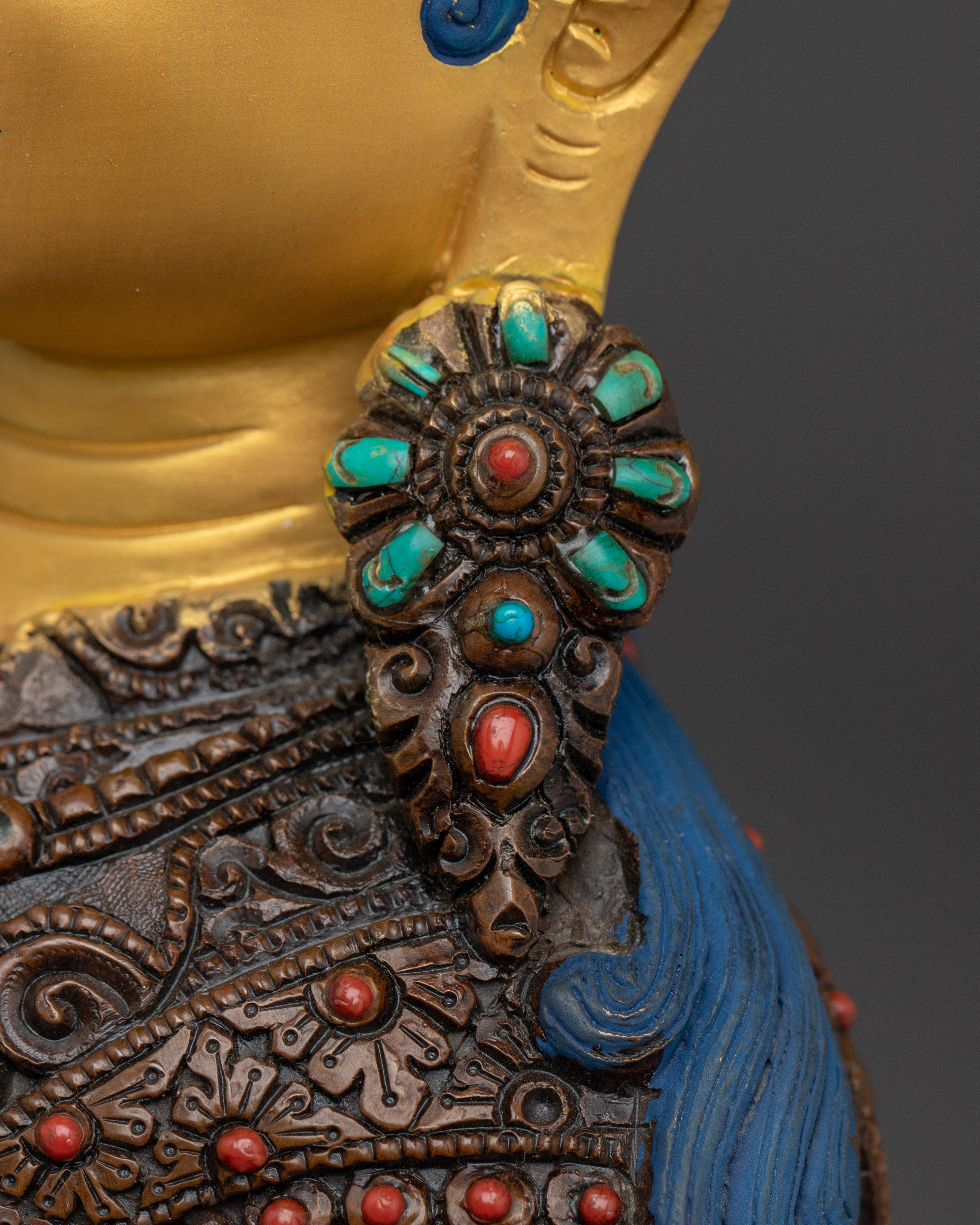 Guru Rinpoche 24K Gold Gilded Statue | Copper Tibetan Deity Sculpture