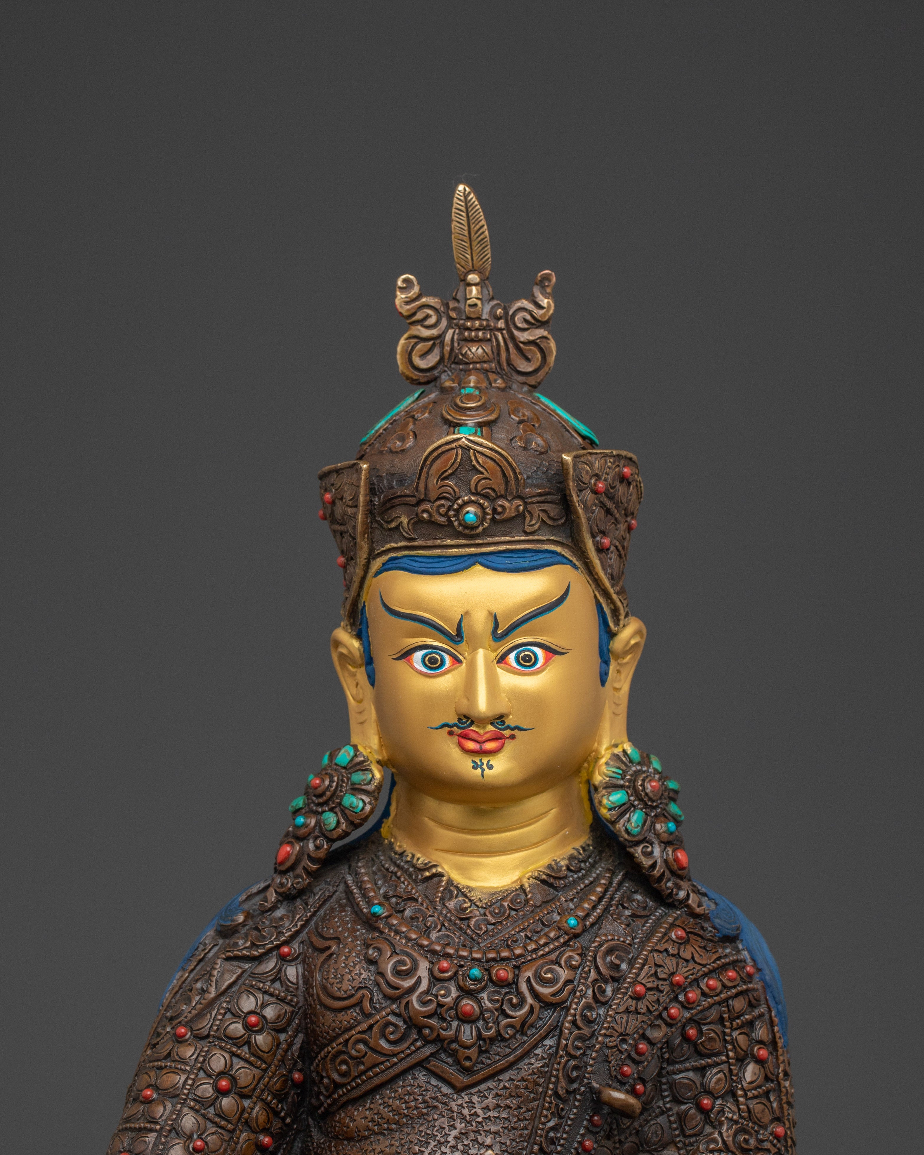 Guru Rinpoche 24K Gold Gilded Statue | Copper Tibetan Deity Sculpture