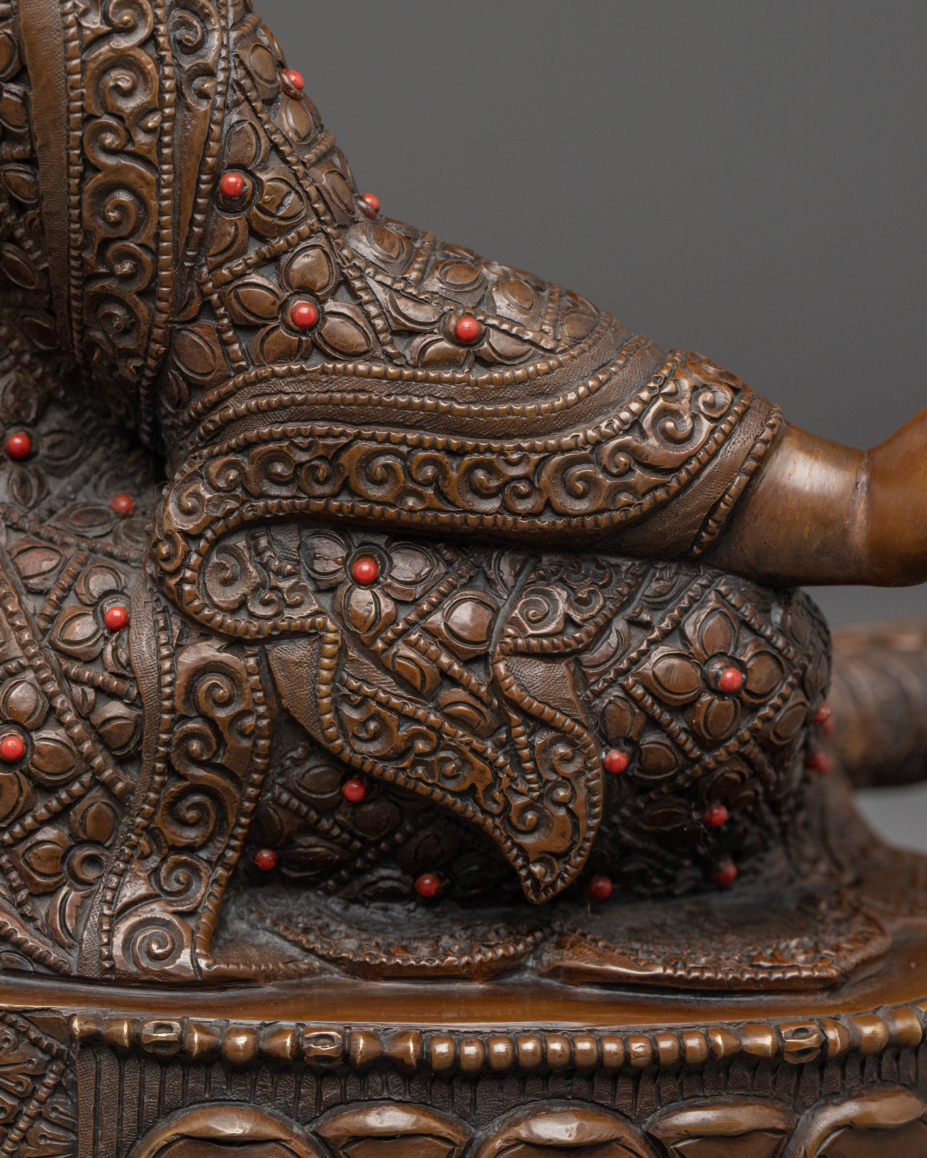 Guru Rinpoche 24K Gold Gilded Statue | Copper Tibetan Deity Sculpture