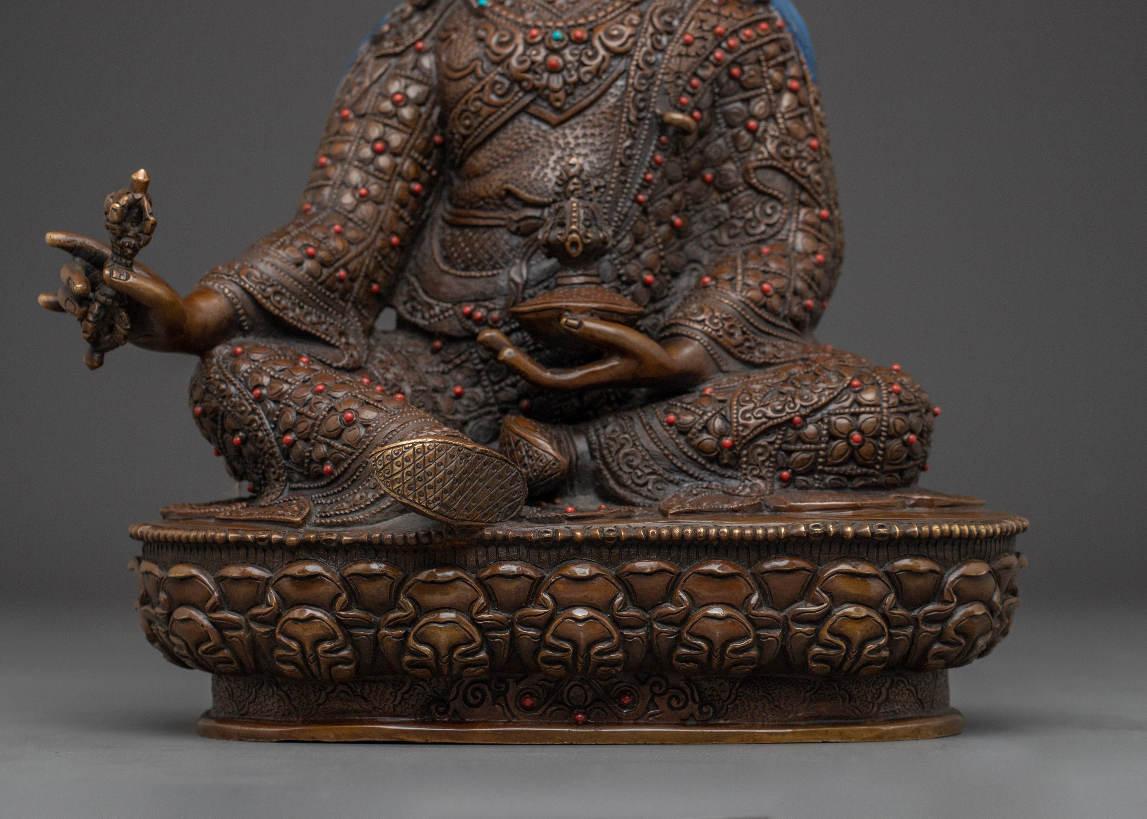 Guru Rinpoche 24K Gold Gilded Statue | Copper Tibetan Deity Sculpture