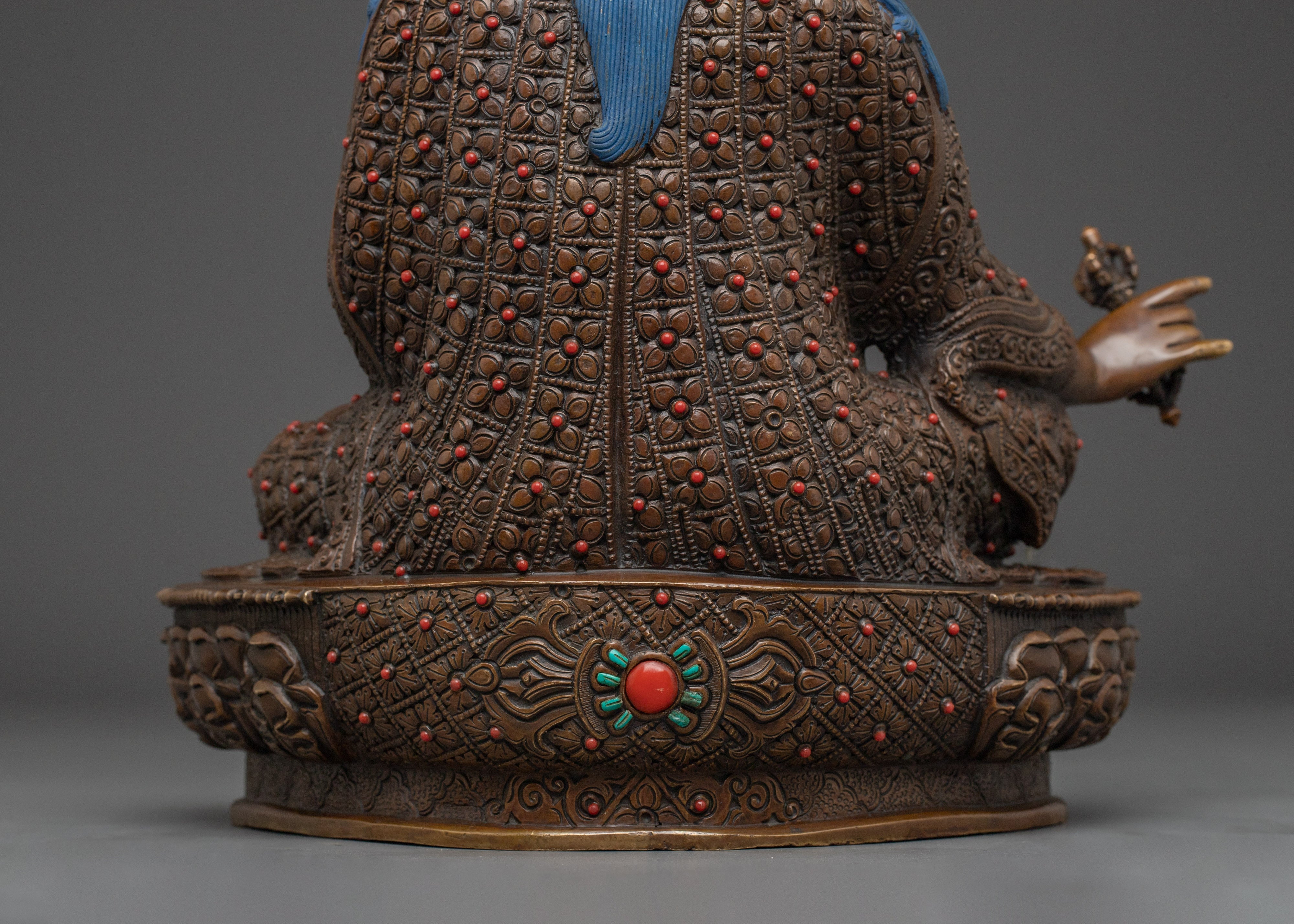 Guru Rinpoche 24K Gold Gilded Statue | Copper Tibetan Deity Sculpture