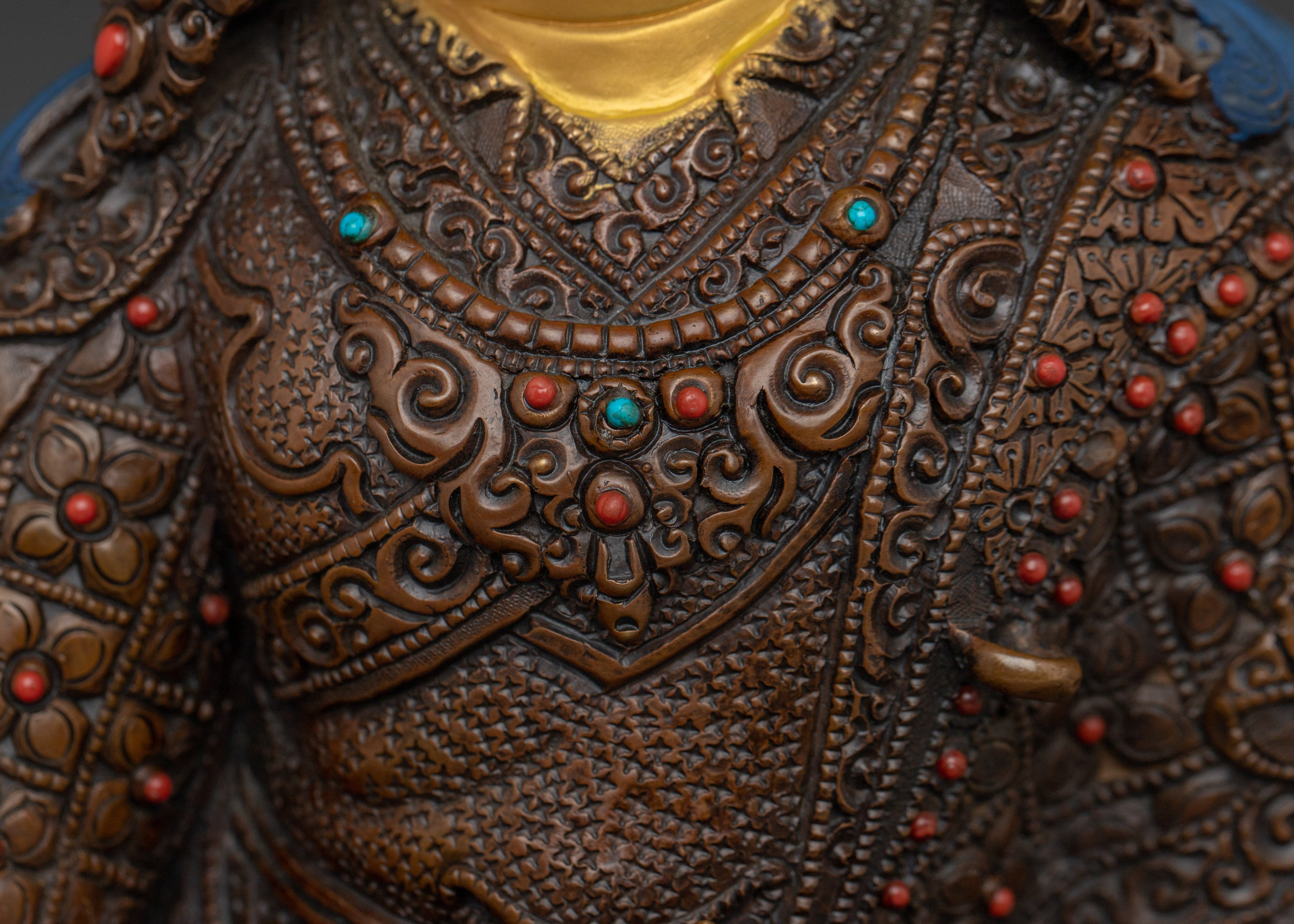 Guru Rinpoche 24K Gold Gilded Statue | Copper Tibetan Deity Sculpture