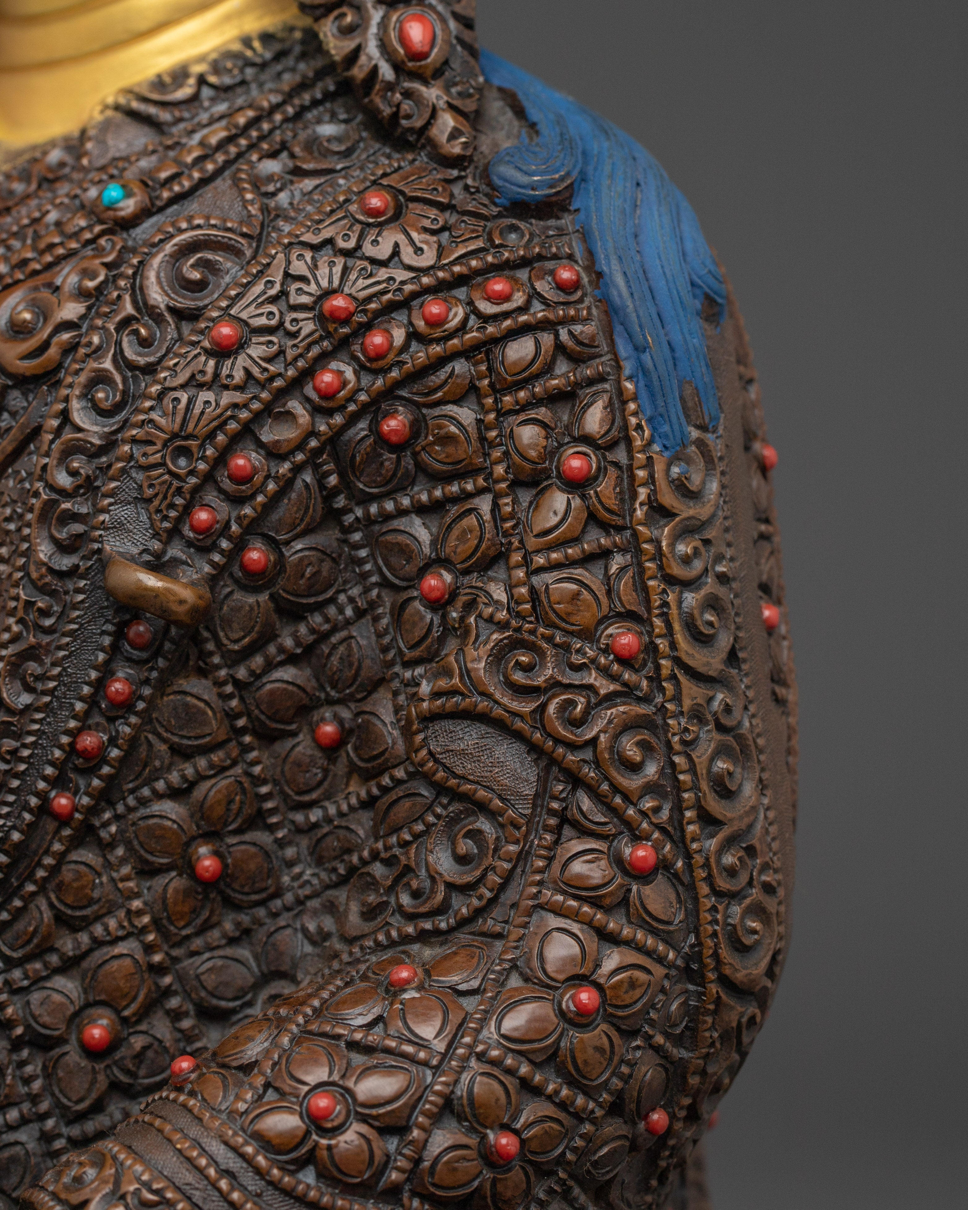 Guru Rinpoche 24K Gold Gilded Statue | Copper Tibetan Deity Sculpture