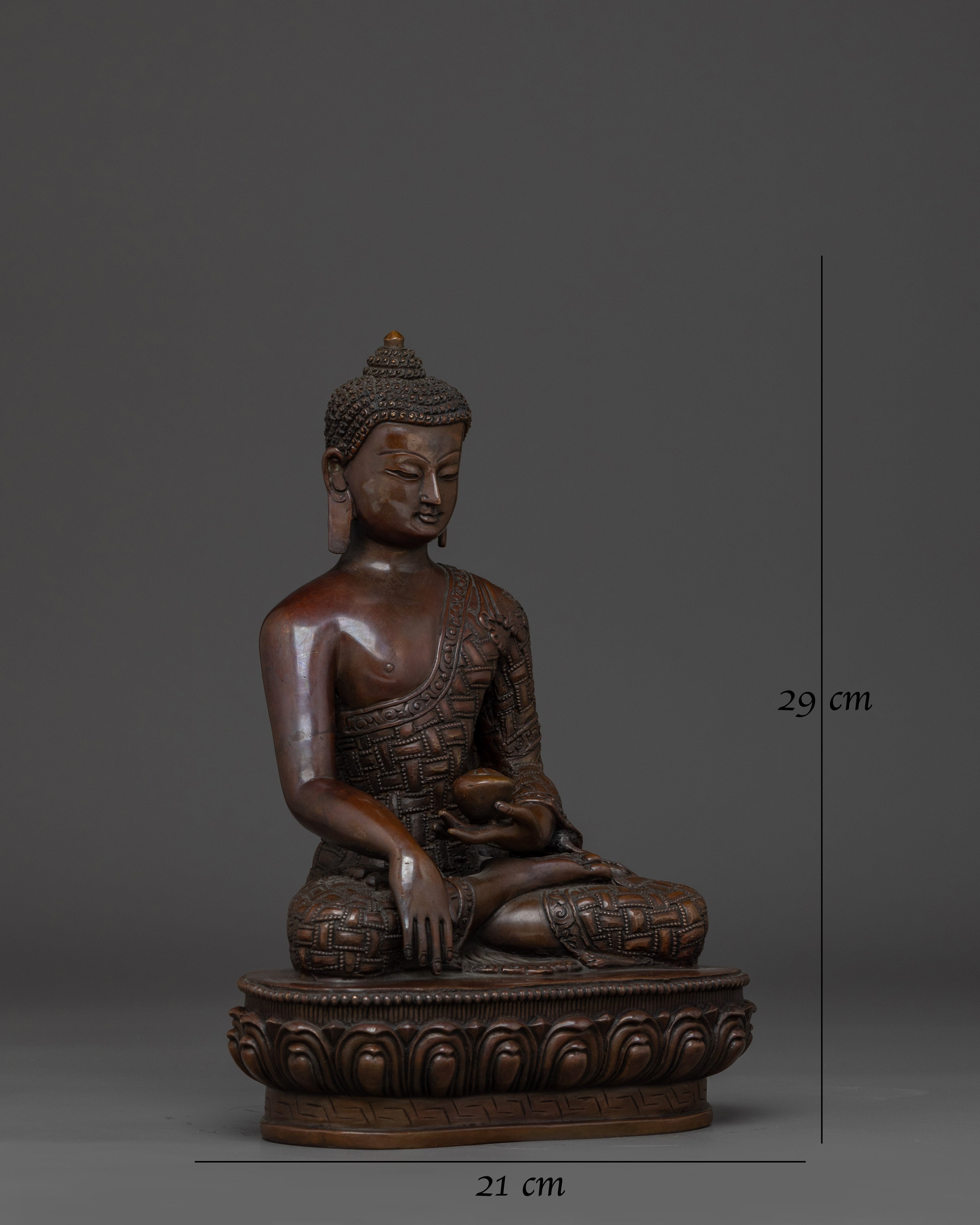 Shakyamuni Buddha Statue in Oxidized Copper