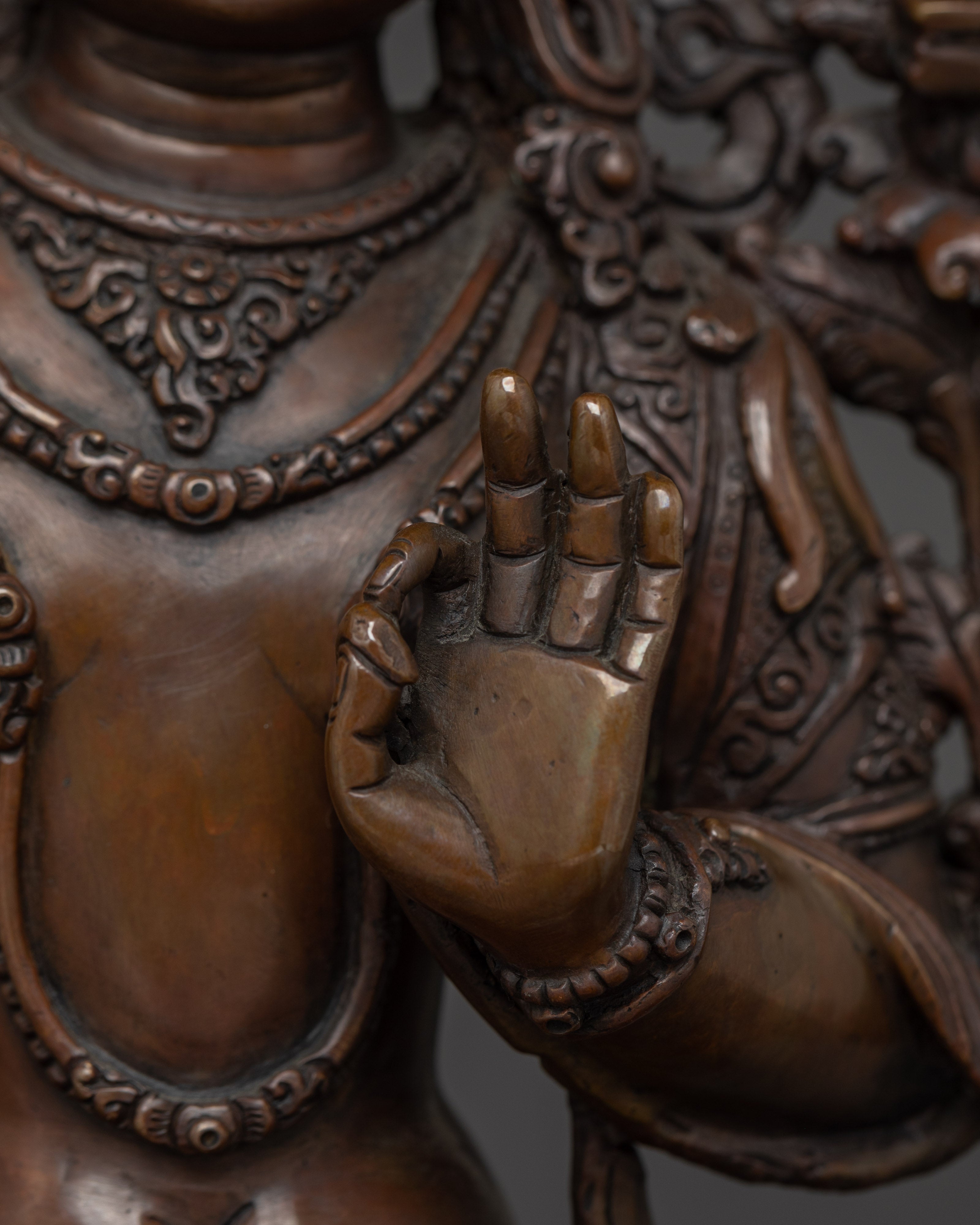 Handcrafted Oxidized copper Manjushri statue | Sculpture of the Bodhisattva of Wisdom