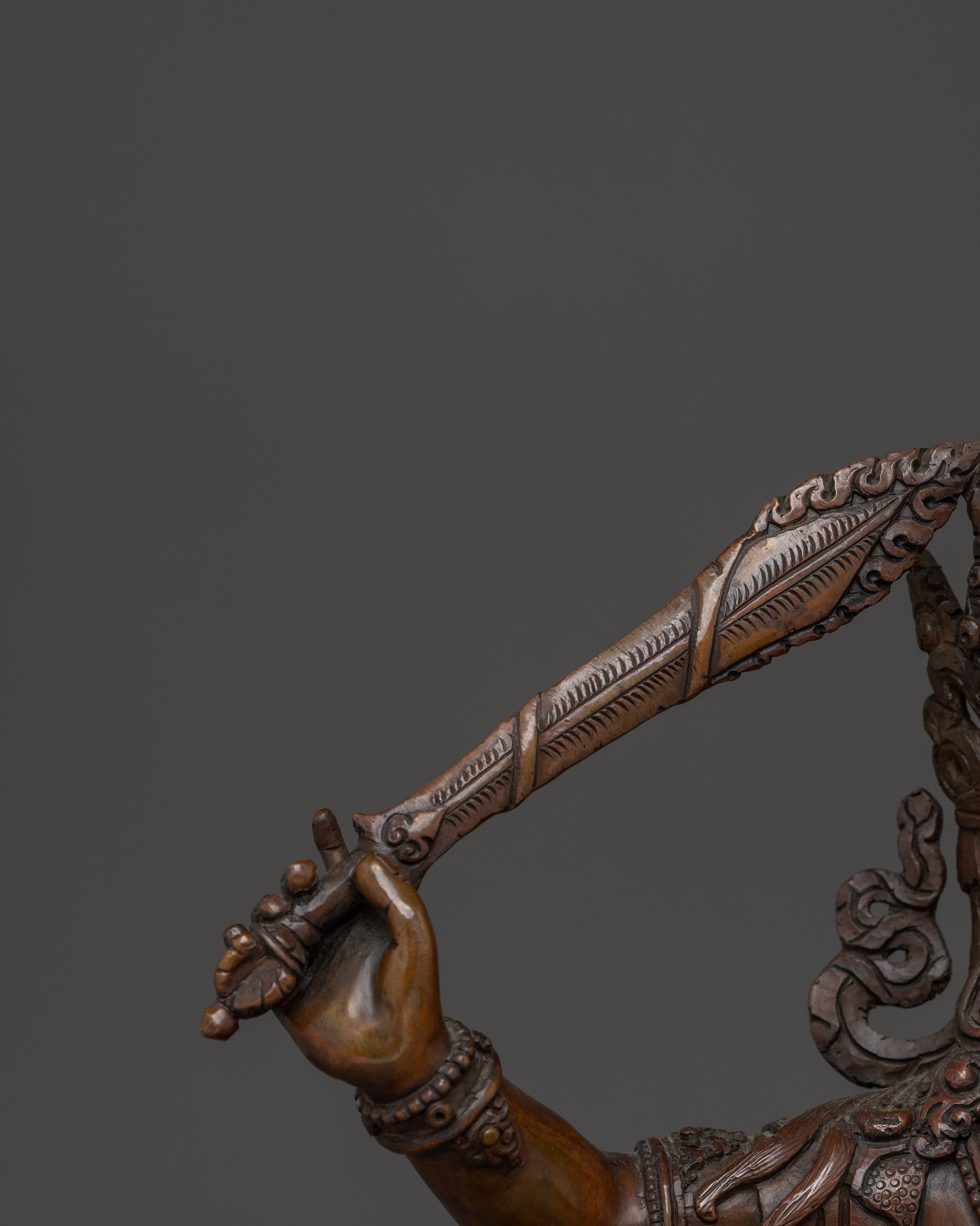 Handcrafted Oxidized copper Manjushri statue | Sculpture of the Bodhisattva of Wisdom