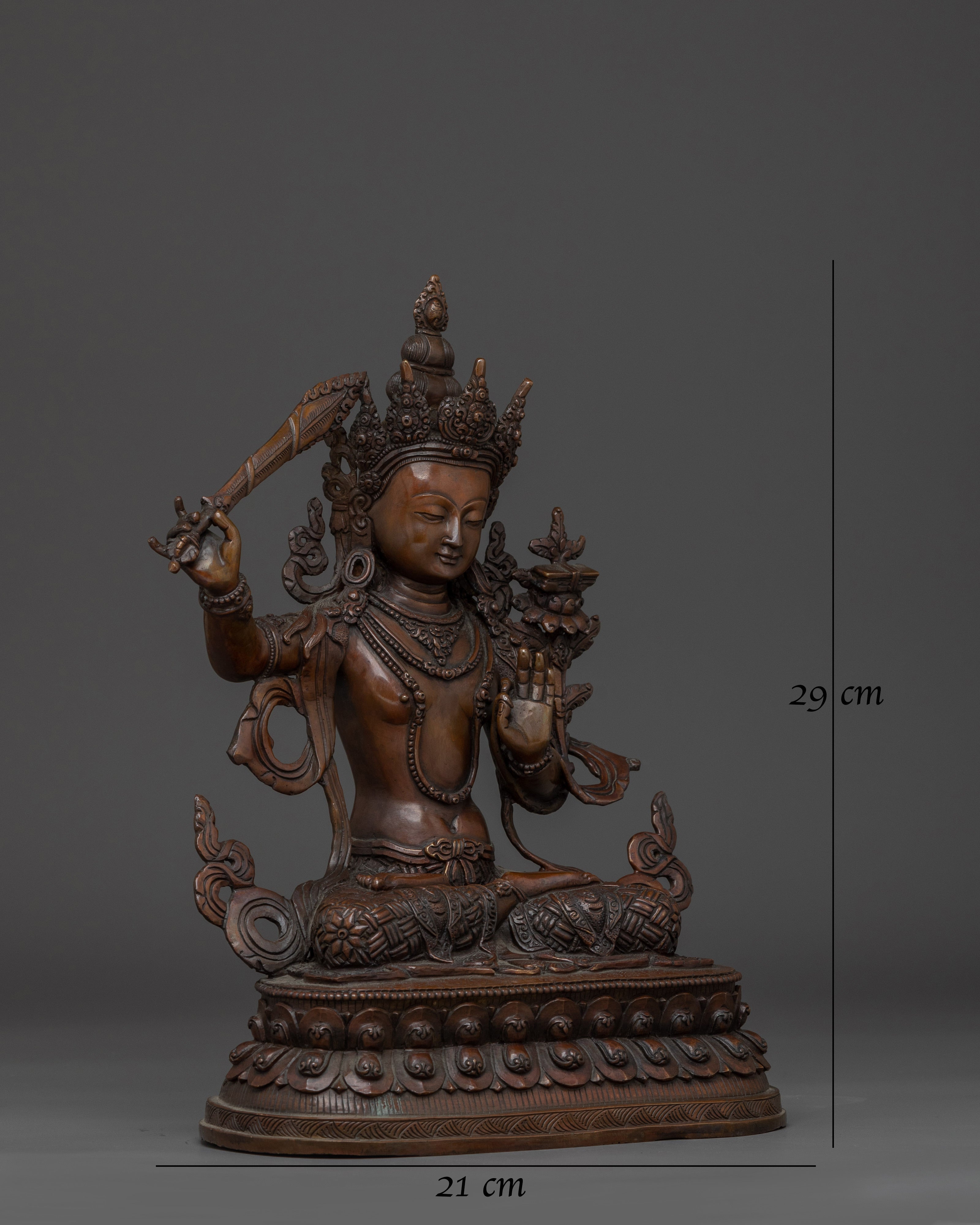 Oxidized copper Manjushri statue