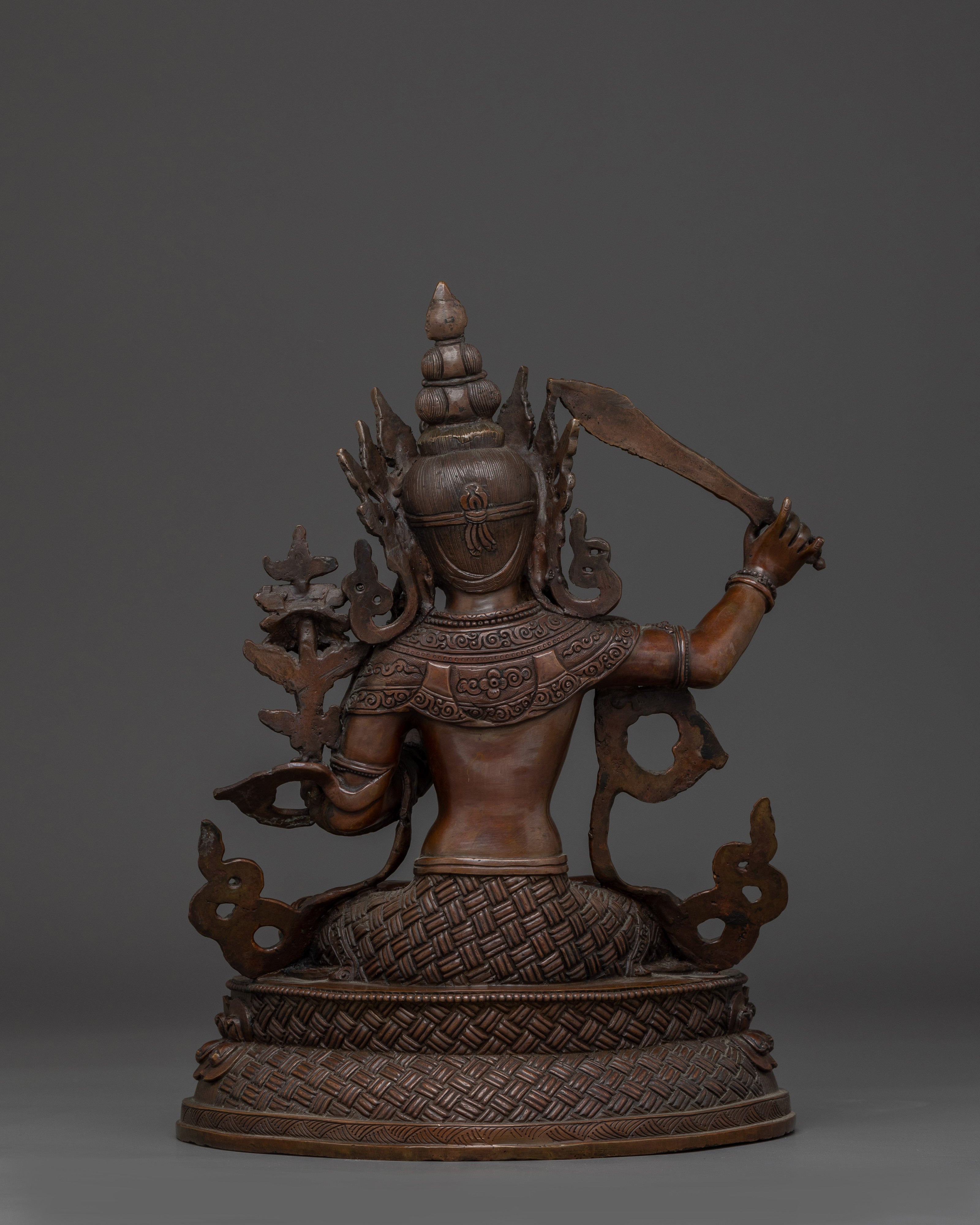 Handcrafted Oxidized copper Manjushri statue | Sculpture of the Bodhisattva of Wisdom