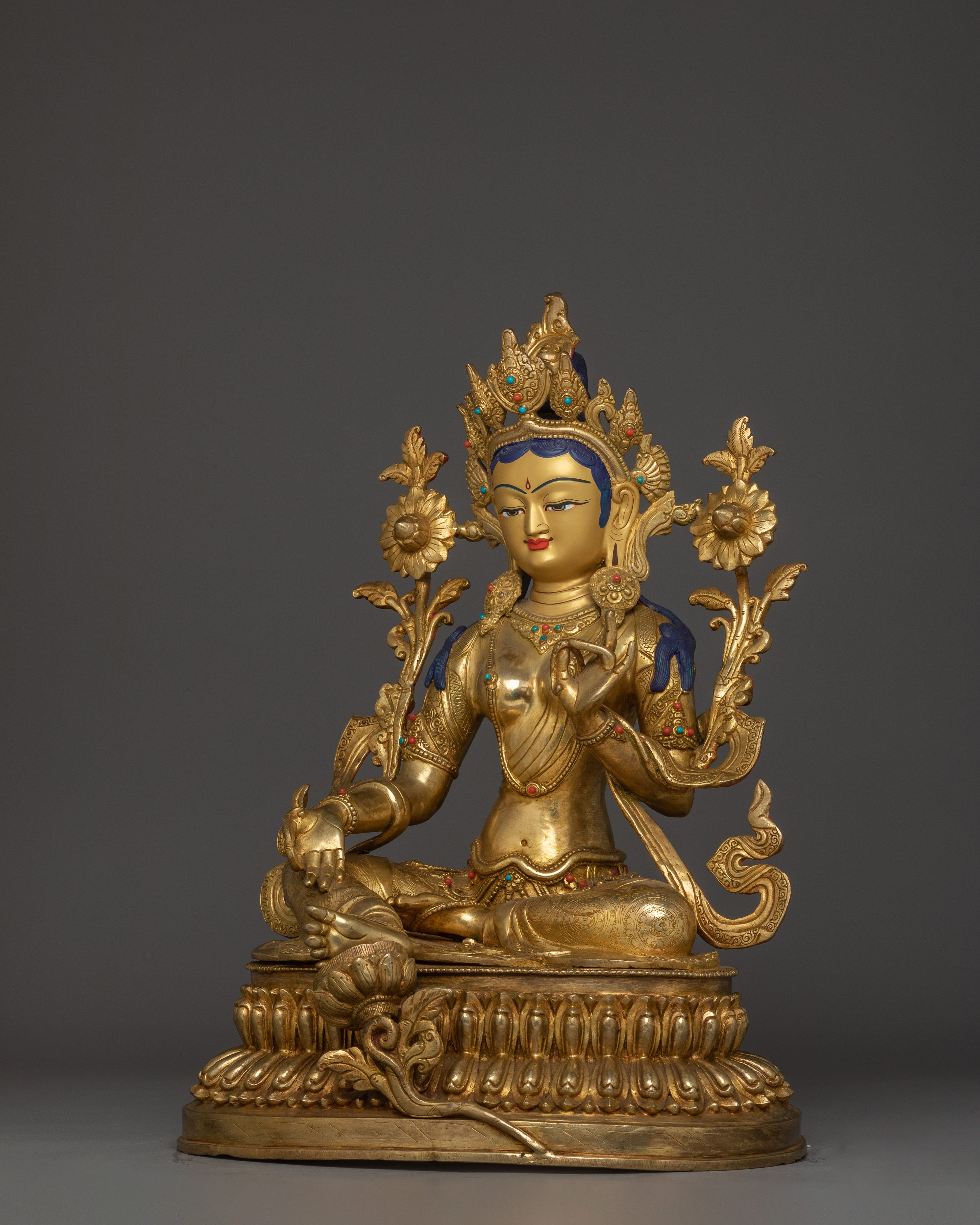 Handmade Green Tara Statue in 24K Gold | Feminine Energy and Protection