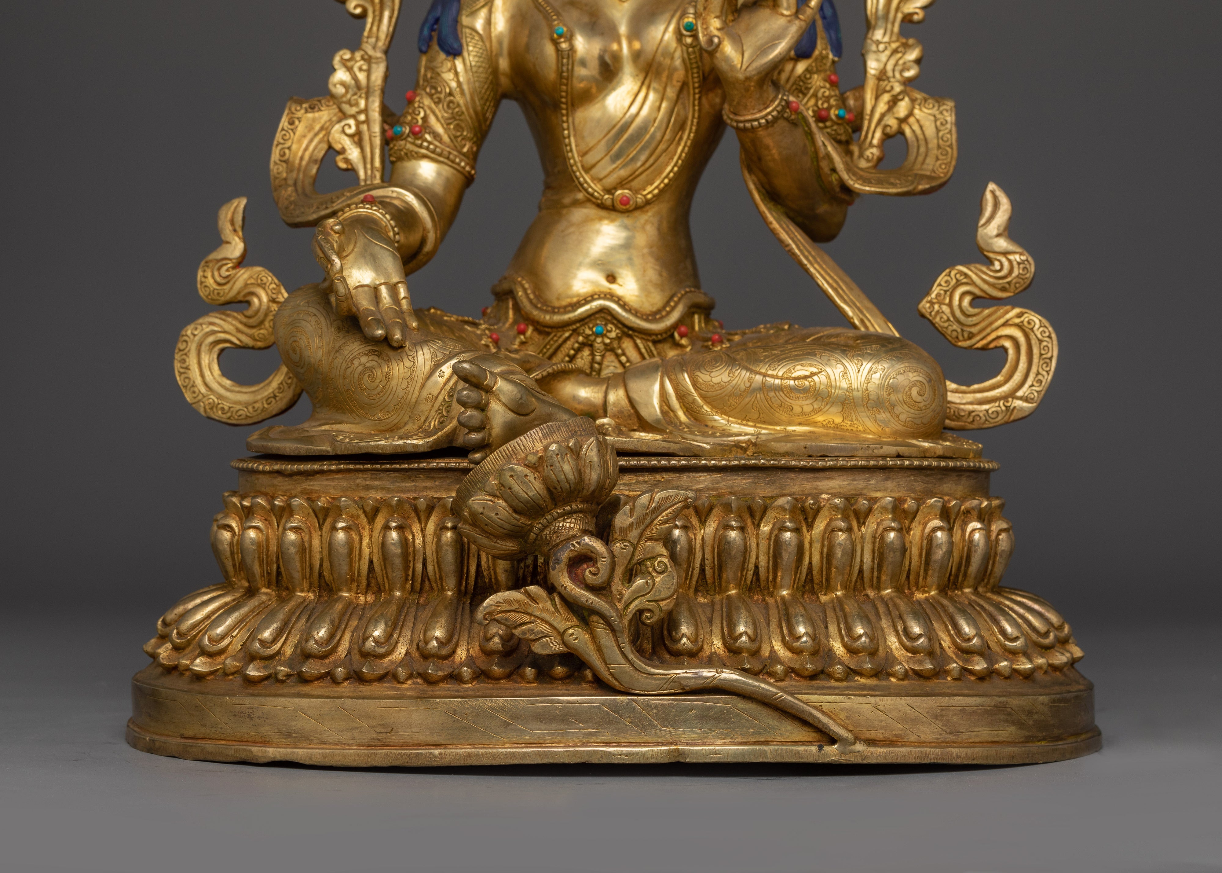 Handmade Green Tara Statue in 24K Gold | Feminine Energy and Protection
