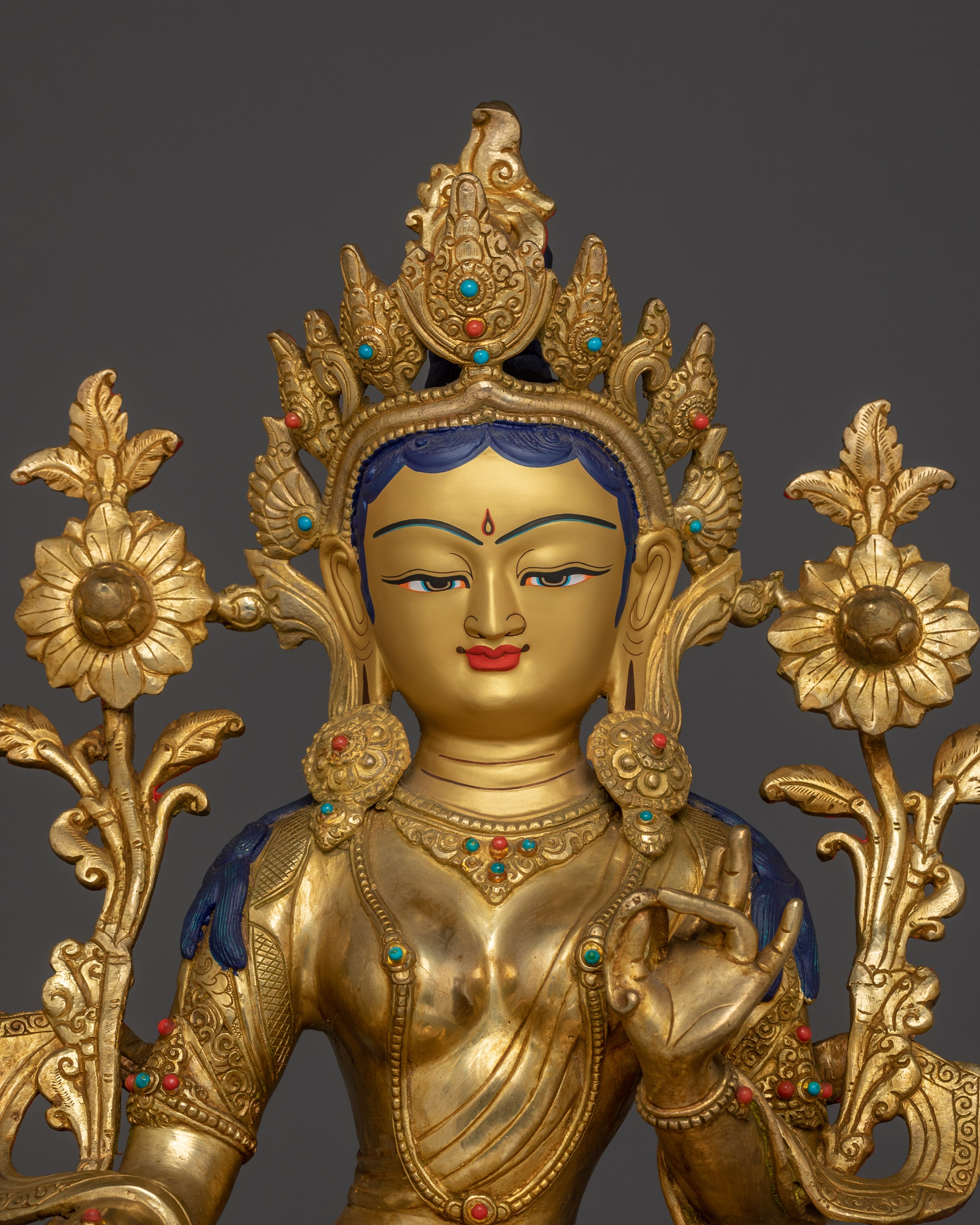 Handmade Green Tara Statue in 24K Gold | Feminine Energy and Protection
