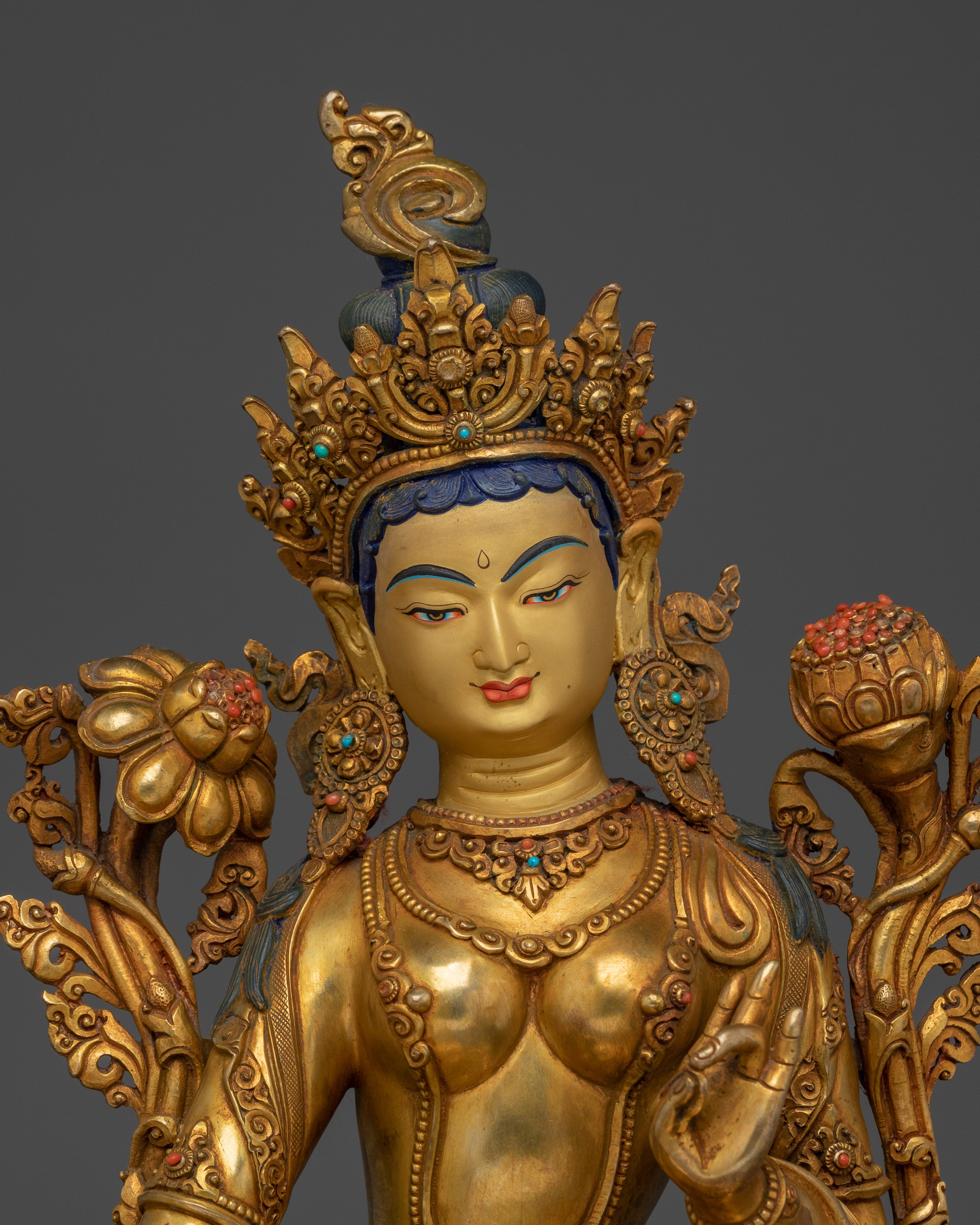 Enlightened Feminine Green Tara Statue | Tibetan Buddhist Deity