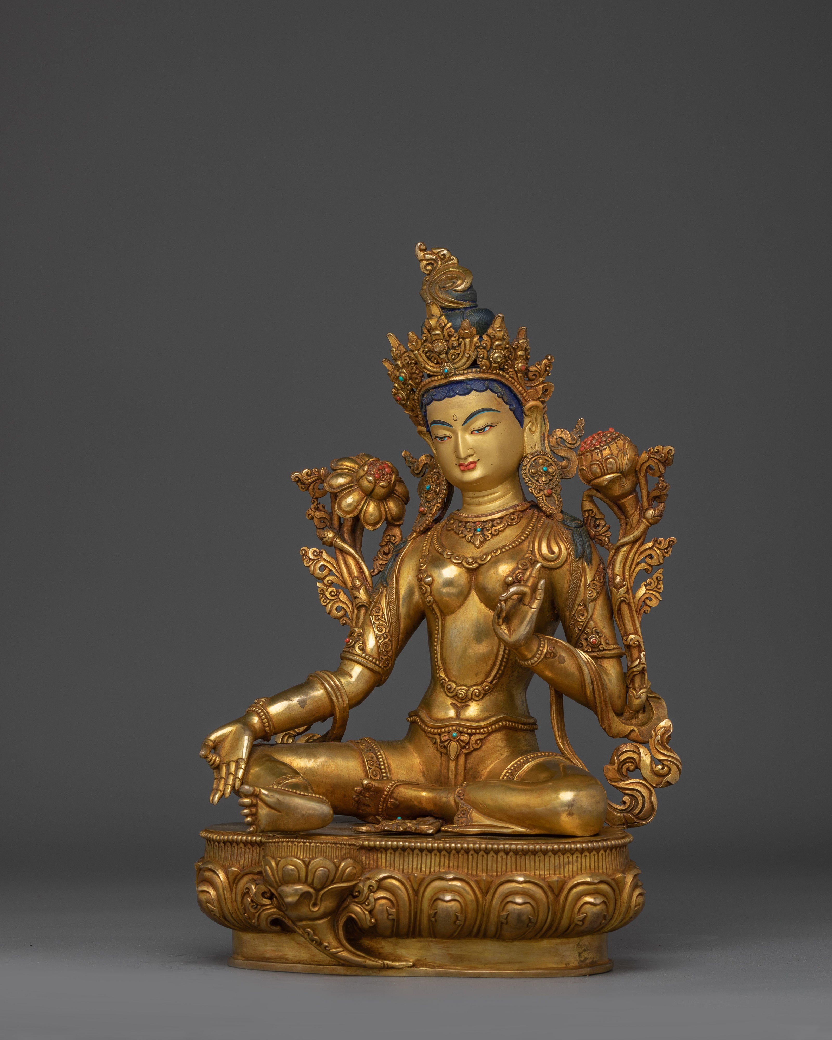Enlightened Feminine Green Tara Statue | Tibetan Buddhist Deity