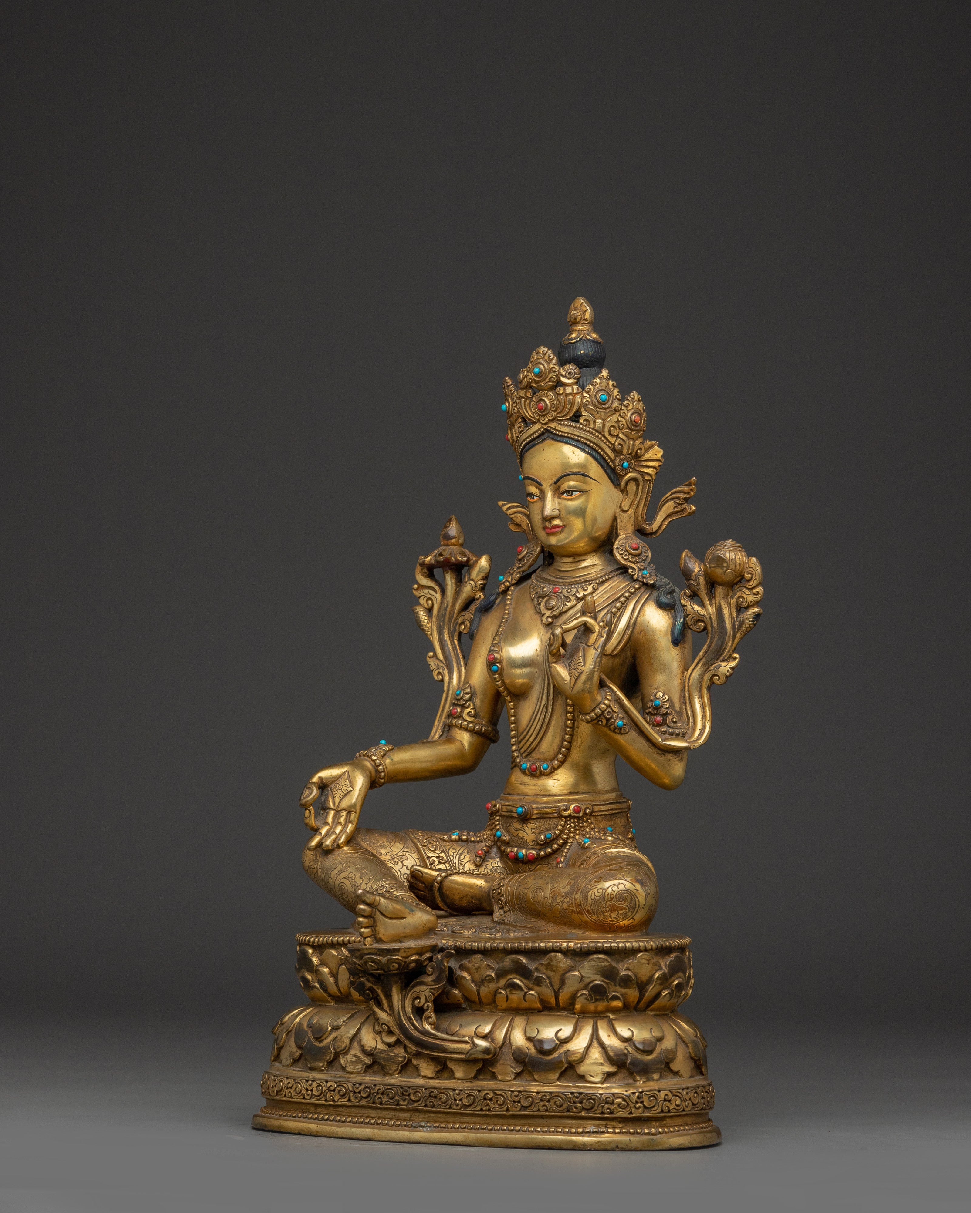 Divine Bodhisattva Green Tara Statue | Shyama Tara Copper Artwork