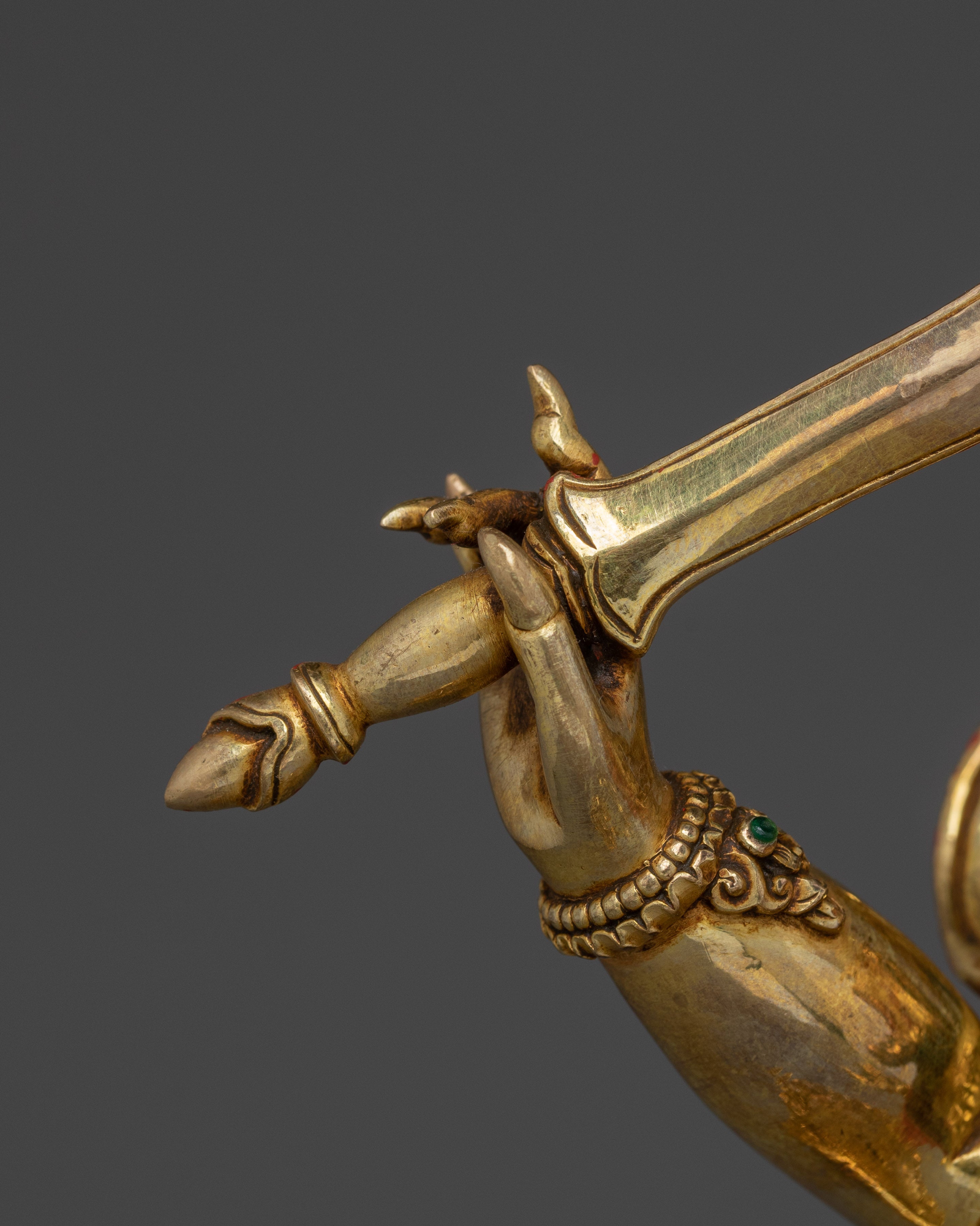 Handcrafted Black Manjushri Statue | 24K Gold Gilded Copper for Wisdom & Protection