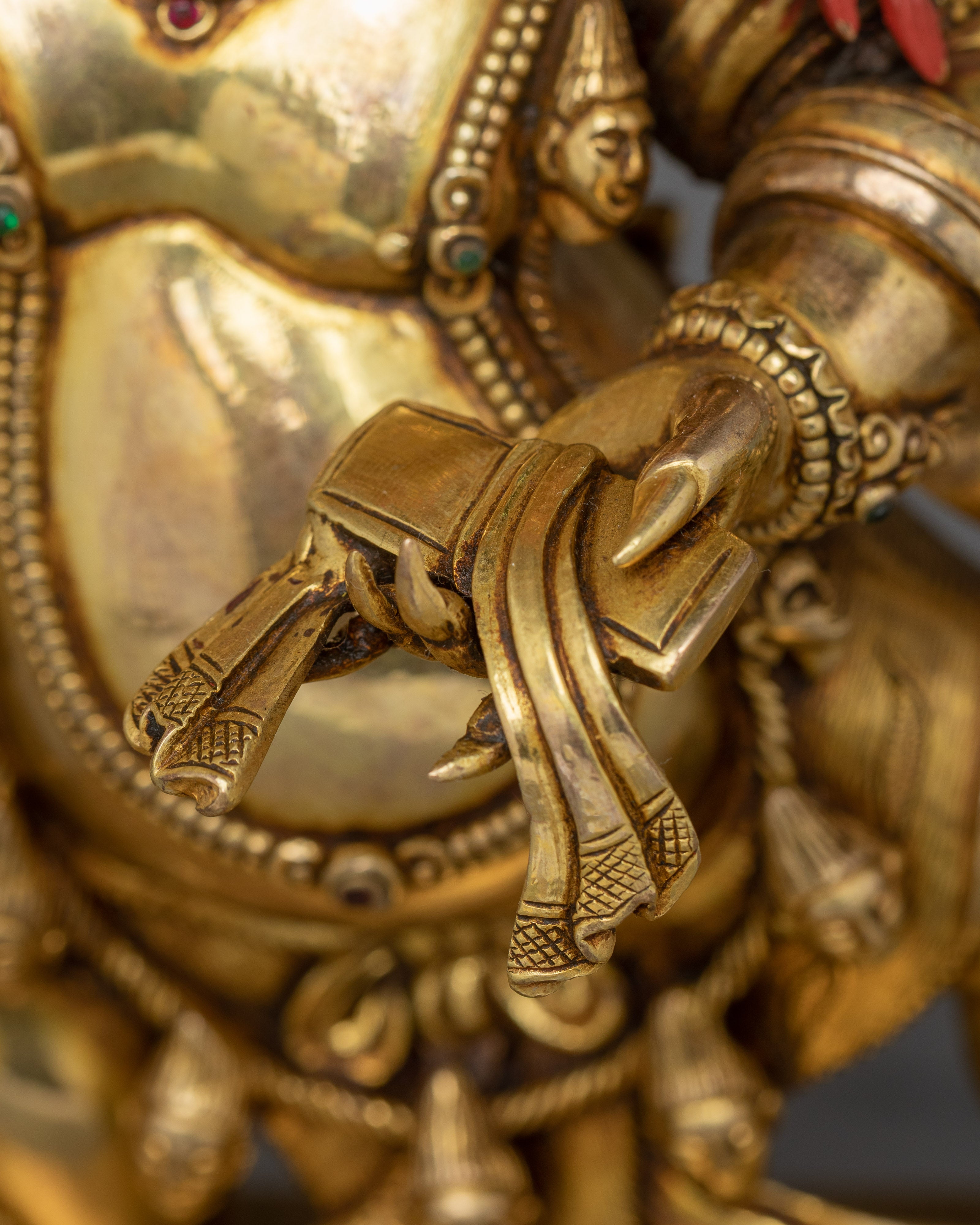 Handcrafted Black Manjushri Statue | 24K Gold Gilded Copper for Wisdom & Protection