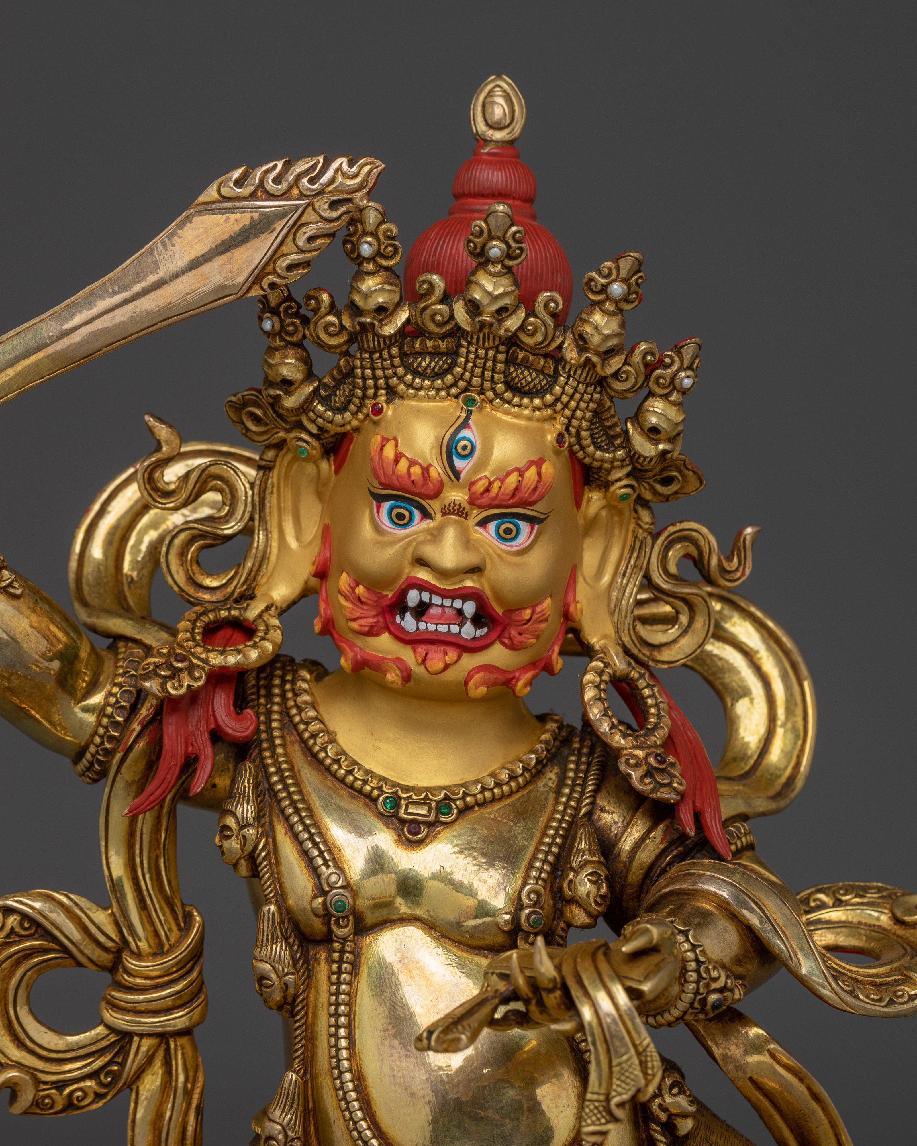 Handcrafted Black Manjushri Statue | 24K Gold Gilded Copper for Wisdom & Protection