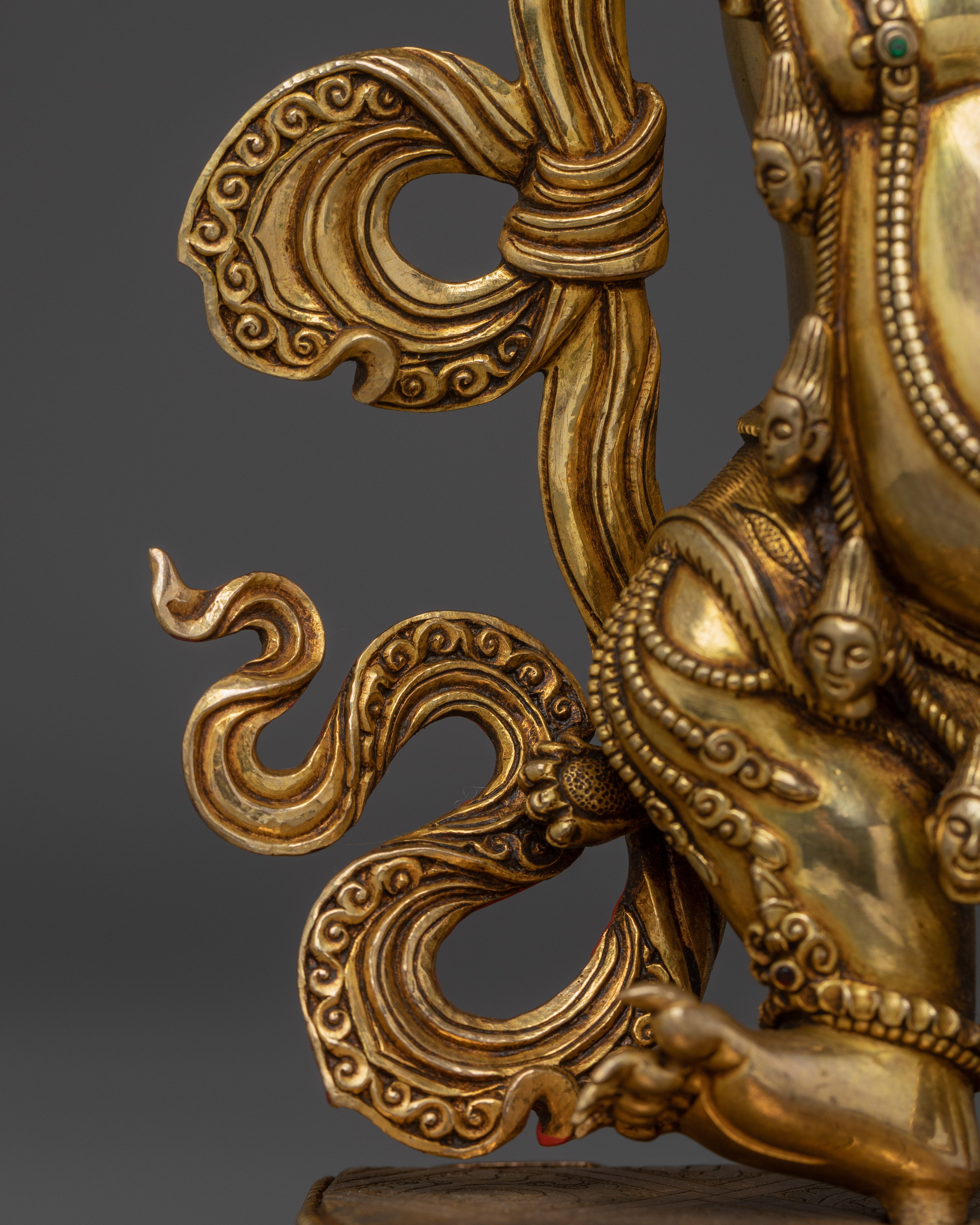 Handcrafted Black Manjushri Statue | 24K Gold Gilded Copper for Wisdom & Protection