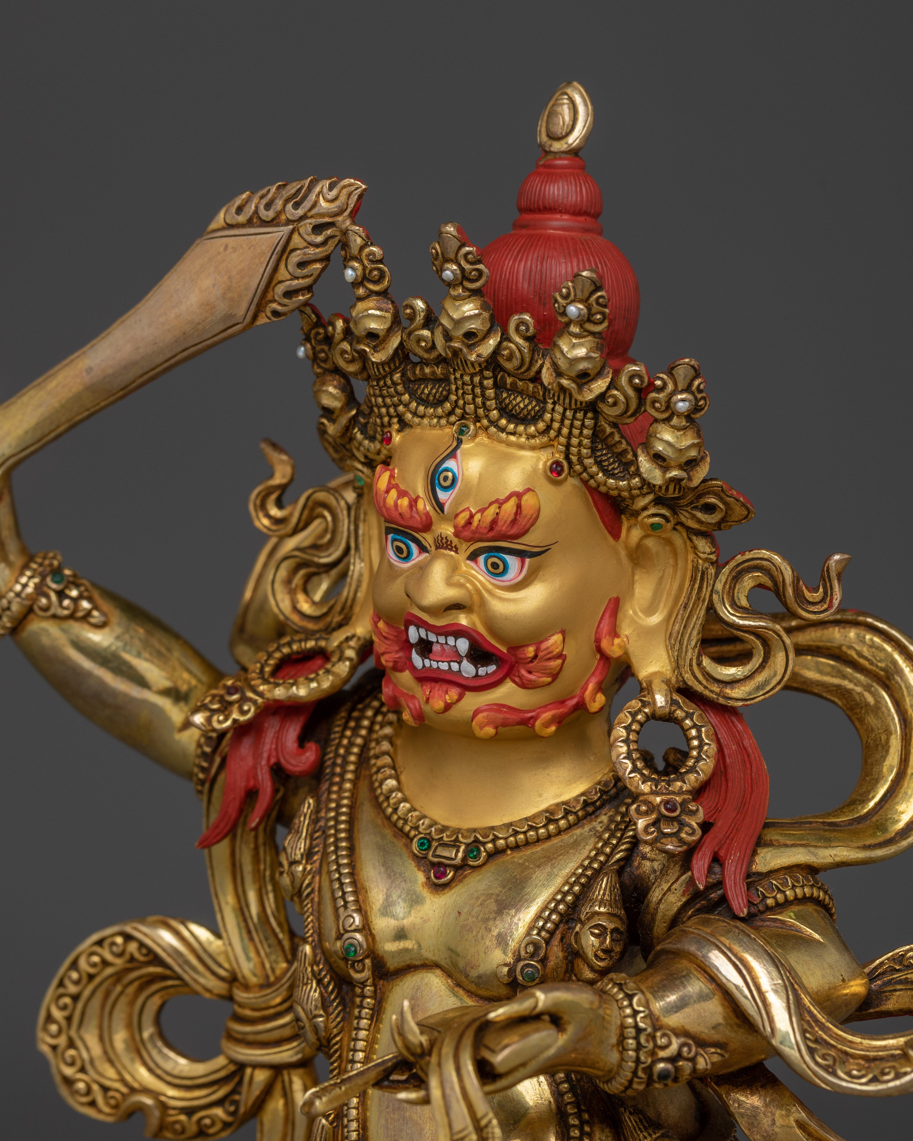 Handcrafted Black Manjushri Statue | 24K Gold Gilded Copper for Wisdom & Protection