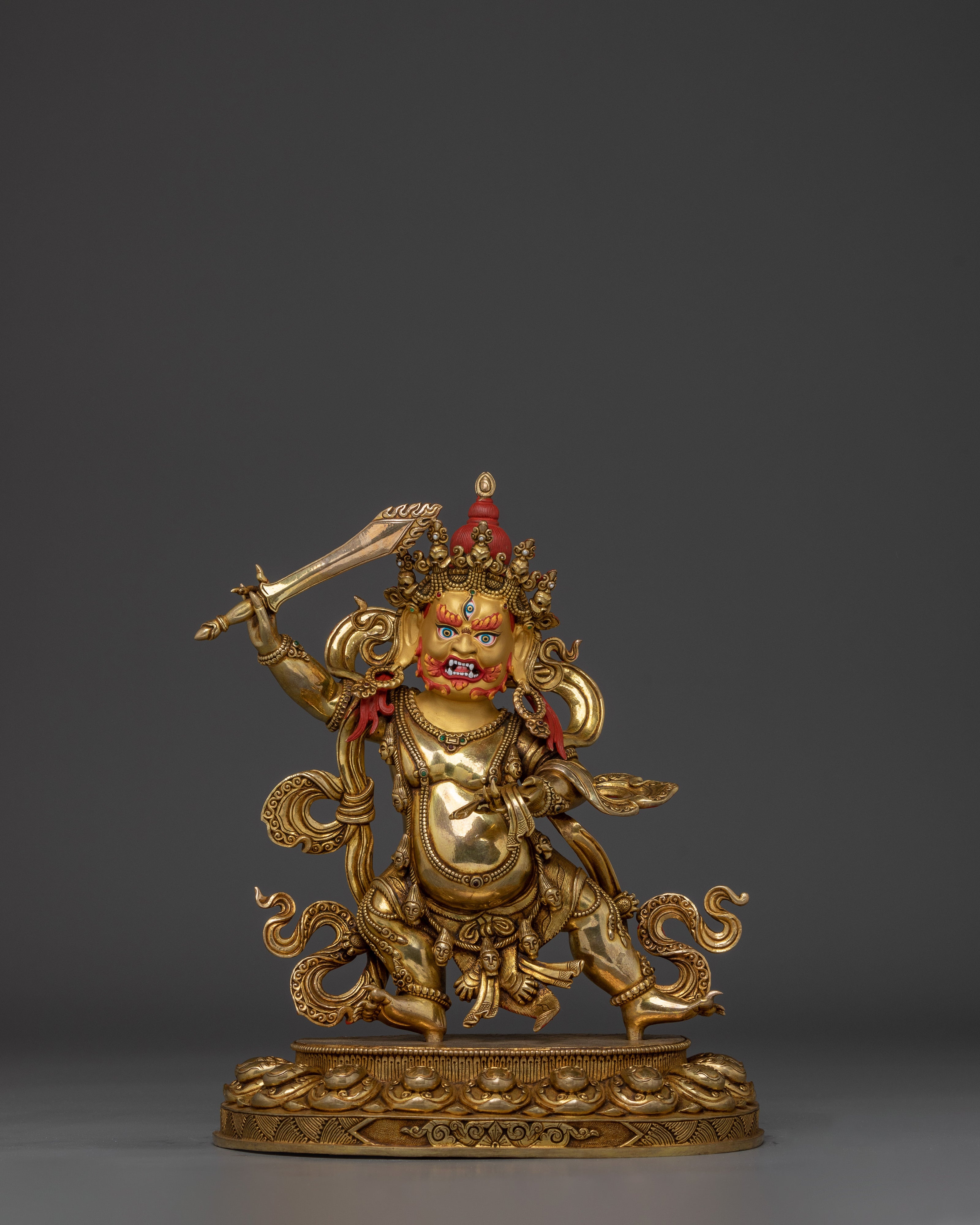 Handcrafted Black Manjushri Statue | 24K Gold Gilded Copper for Wisdom & Protection