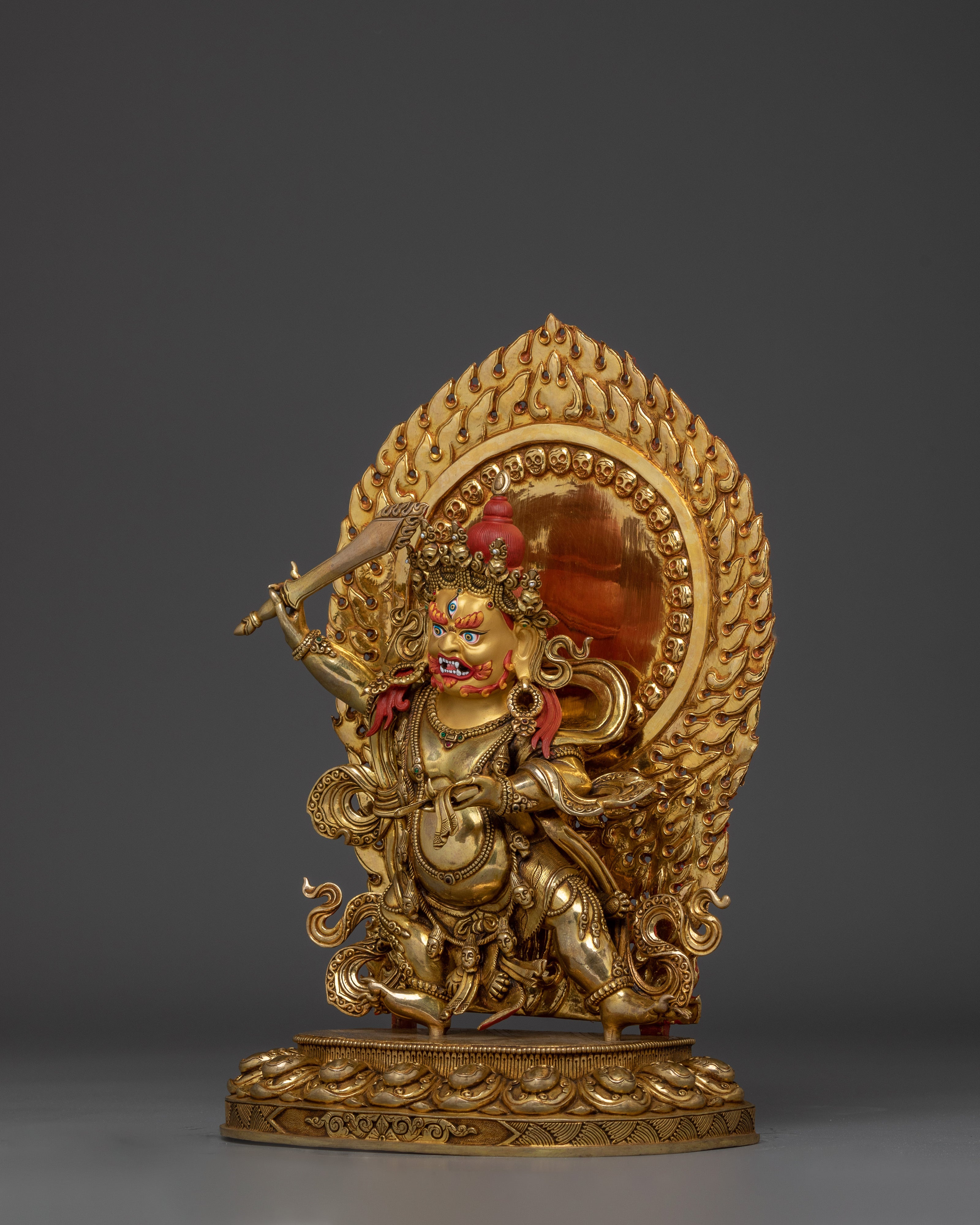 Handcrafted Black Manjushri Statue | 24K Gold Gilded Copper for Wisdom & Protection