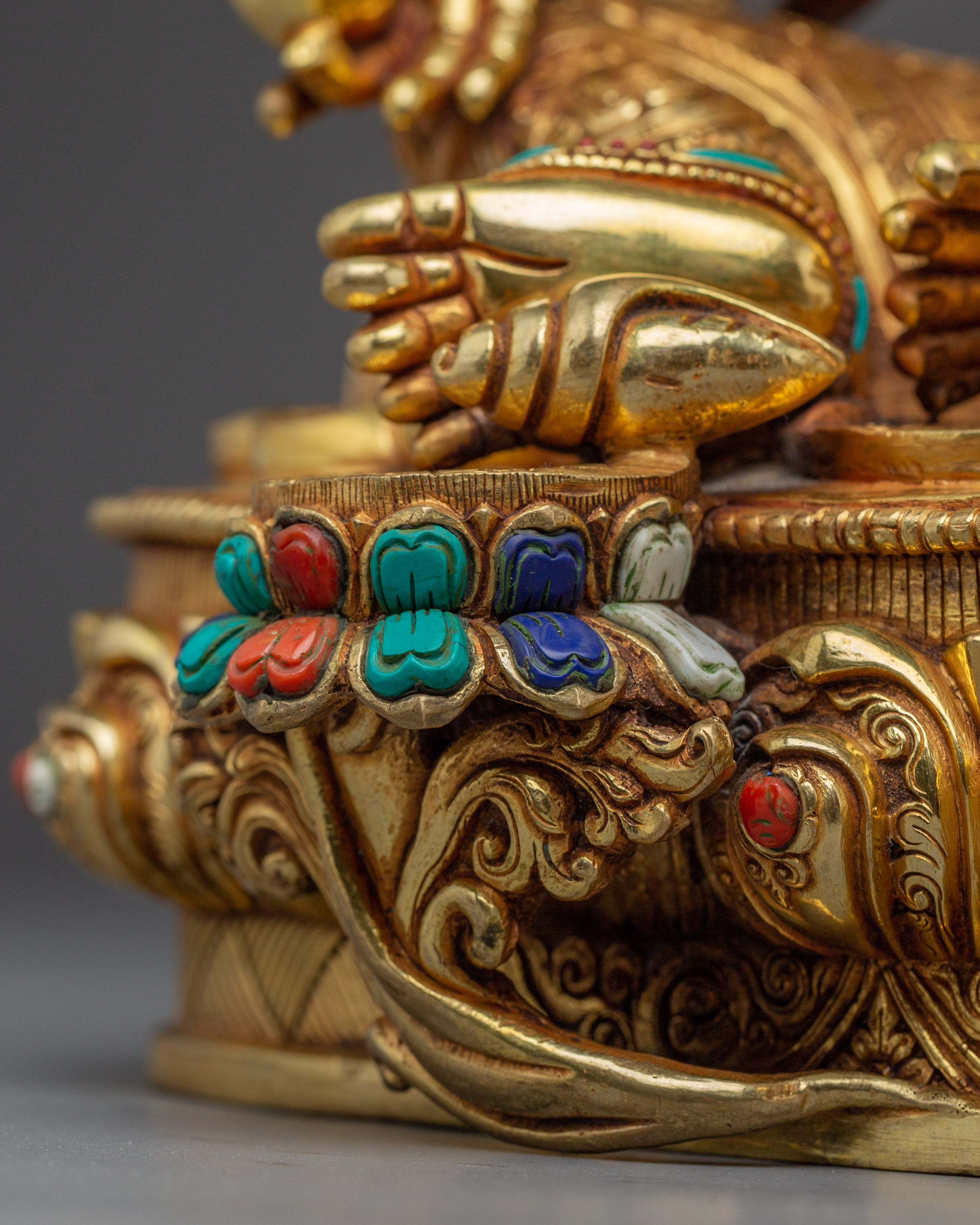 Dzambhala with Gemstone Inlays | Copper Sculpture of the Wealth Deity