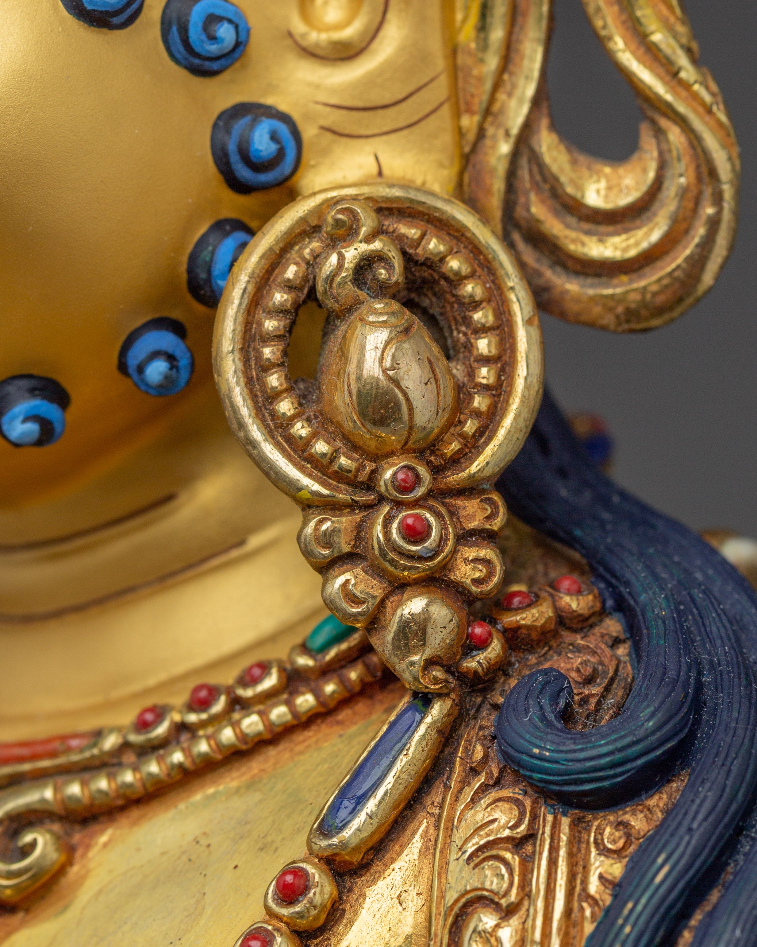 Dzambhala with Gemstone Inlays | Copper Sculpture of the Wealth Deity