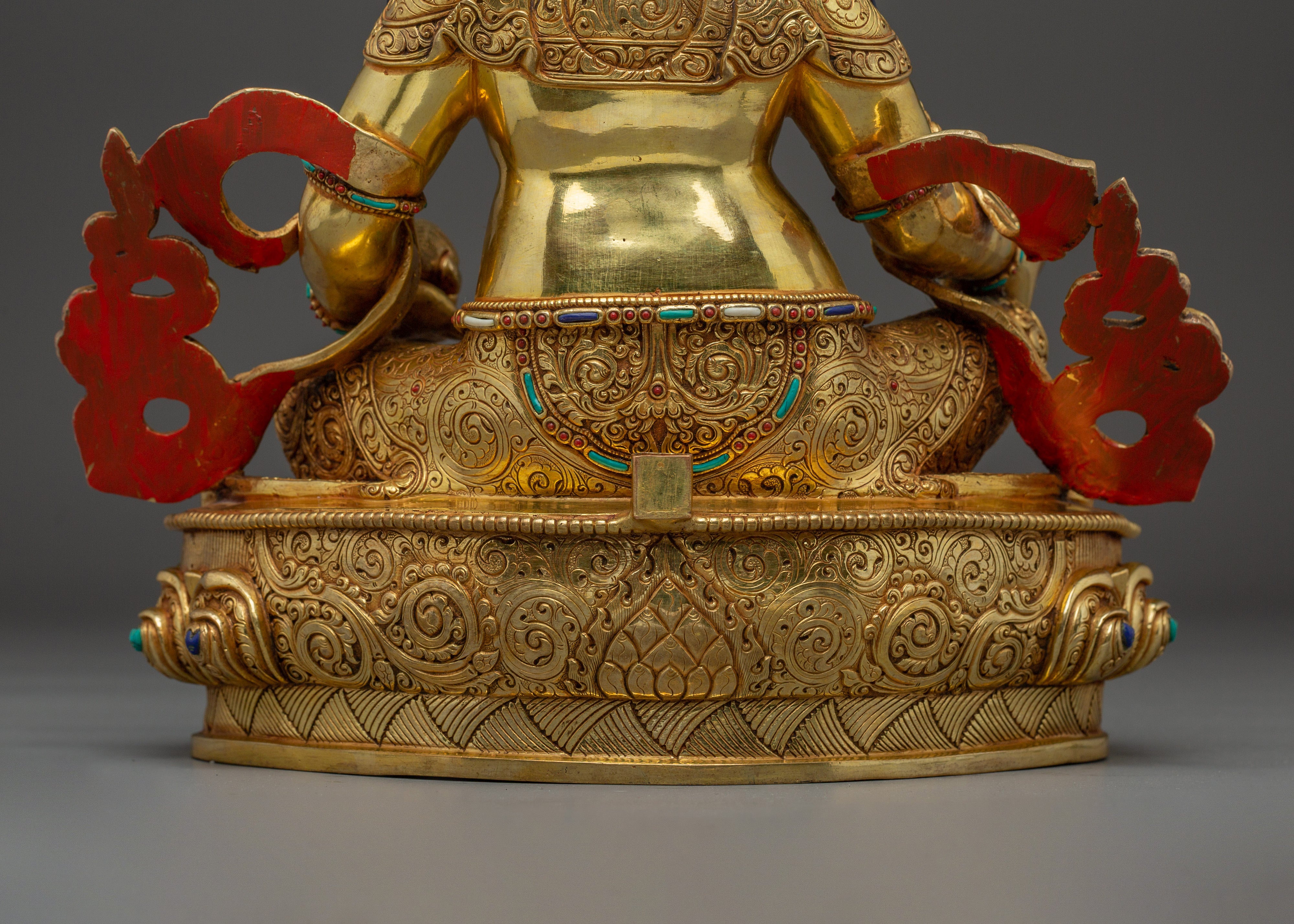 Dzambhala with Gemstone Inlays | Copper Sculpture of the Wealth Deity