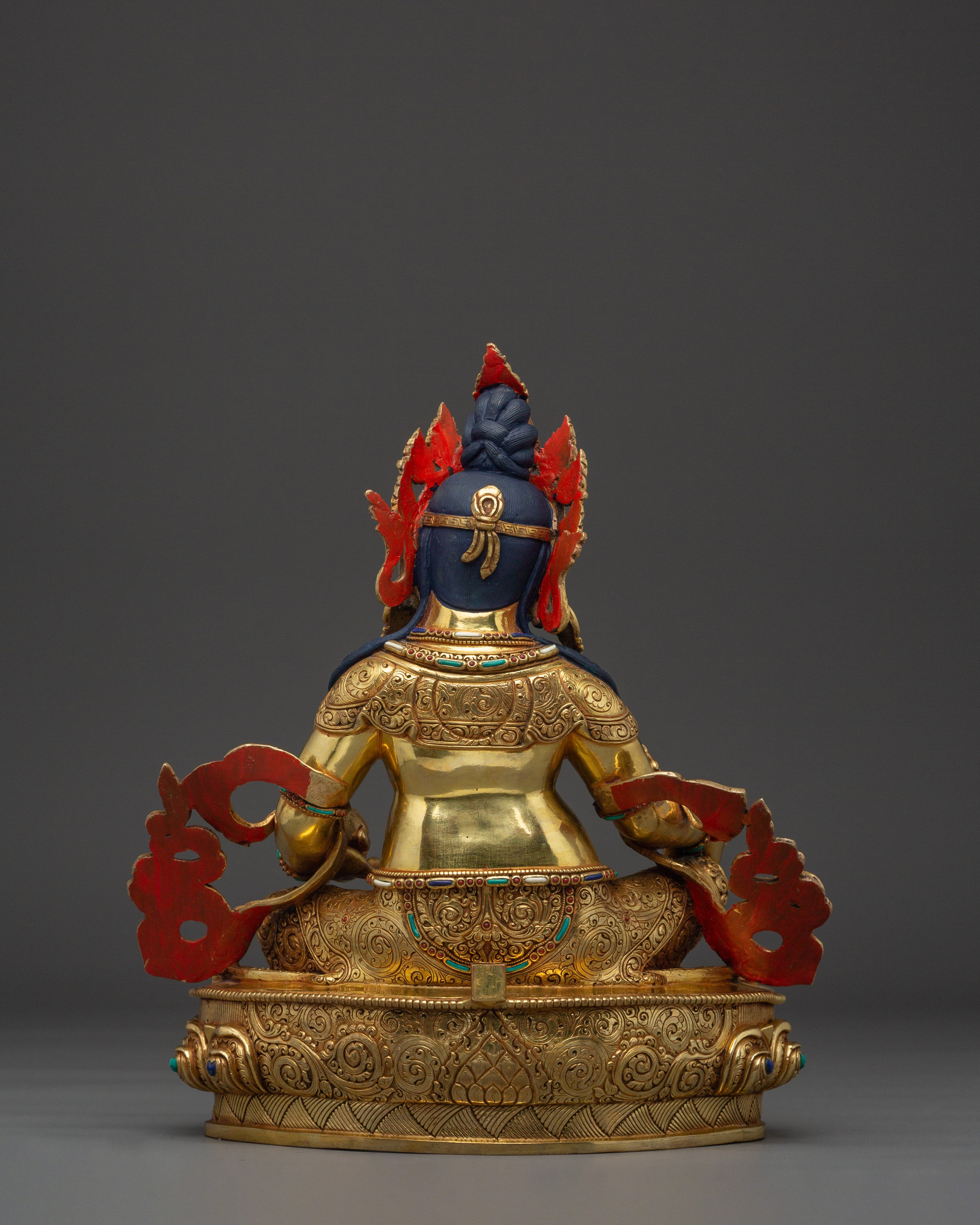 Dzambhala with Gemstone Inlays | Copper Sculpture of the Wealth Deity