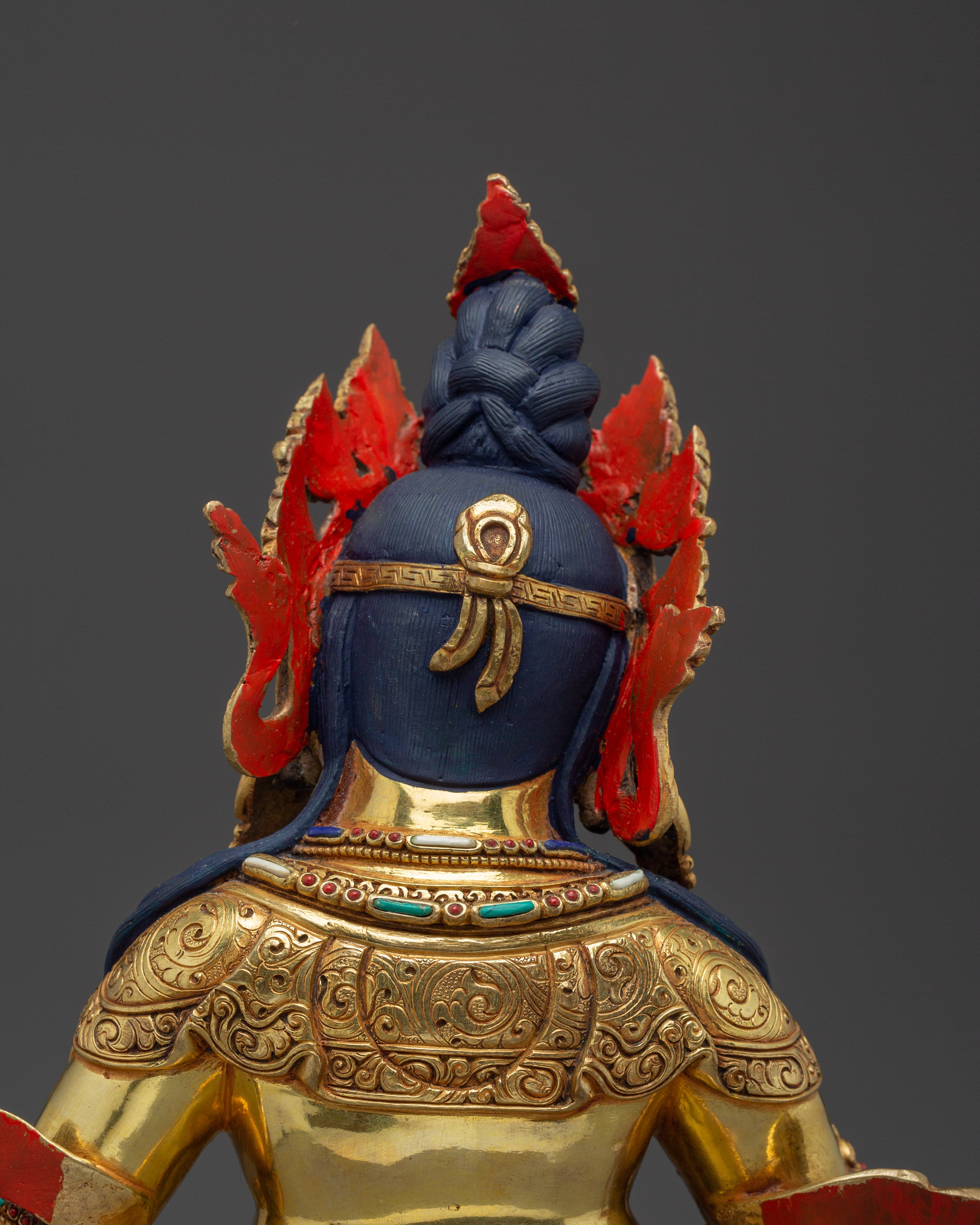 Dzambhala with Gemstone Inlays | Copper Sculpture of the Wealth Deity