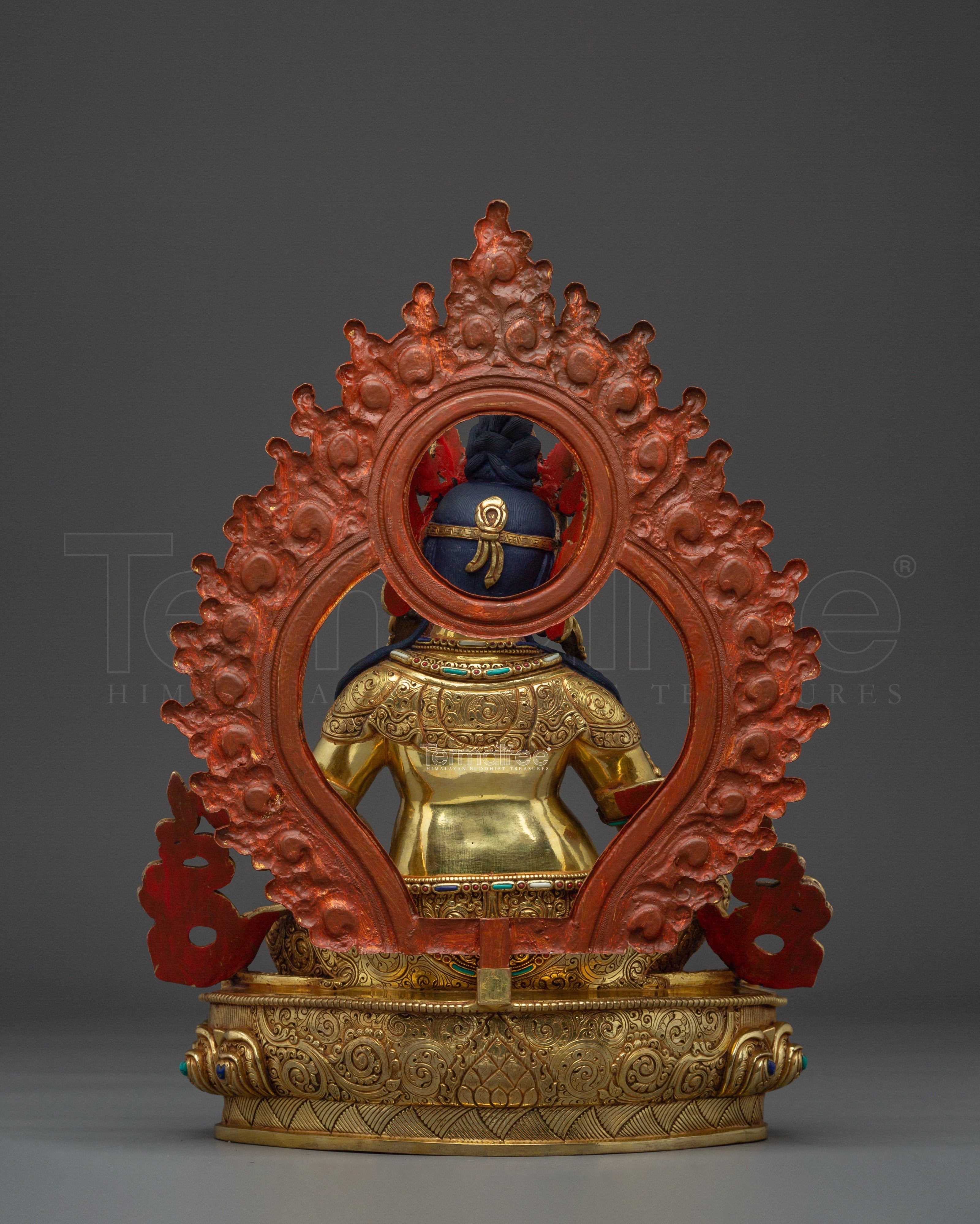 Dzambhala with Gemstone Inlays | Copper Sculpture of the Wealth Deity