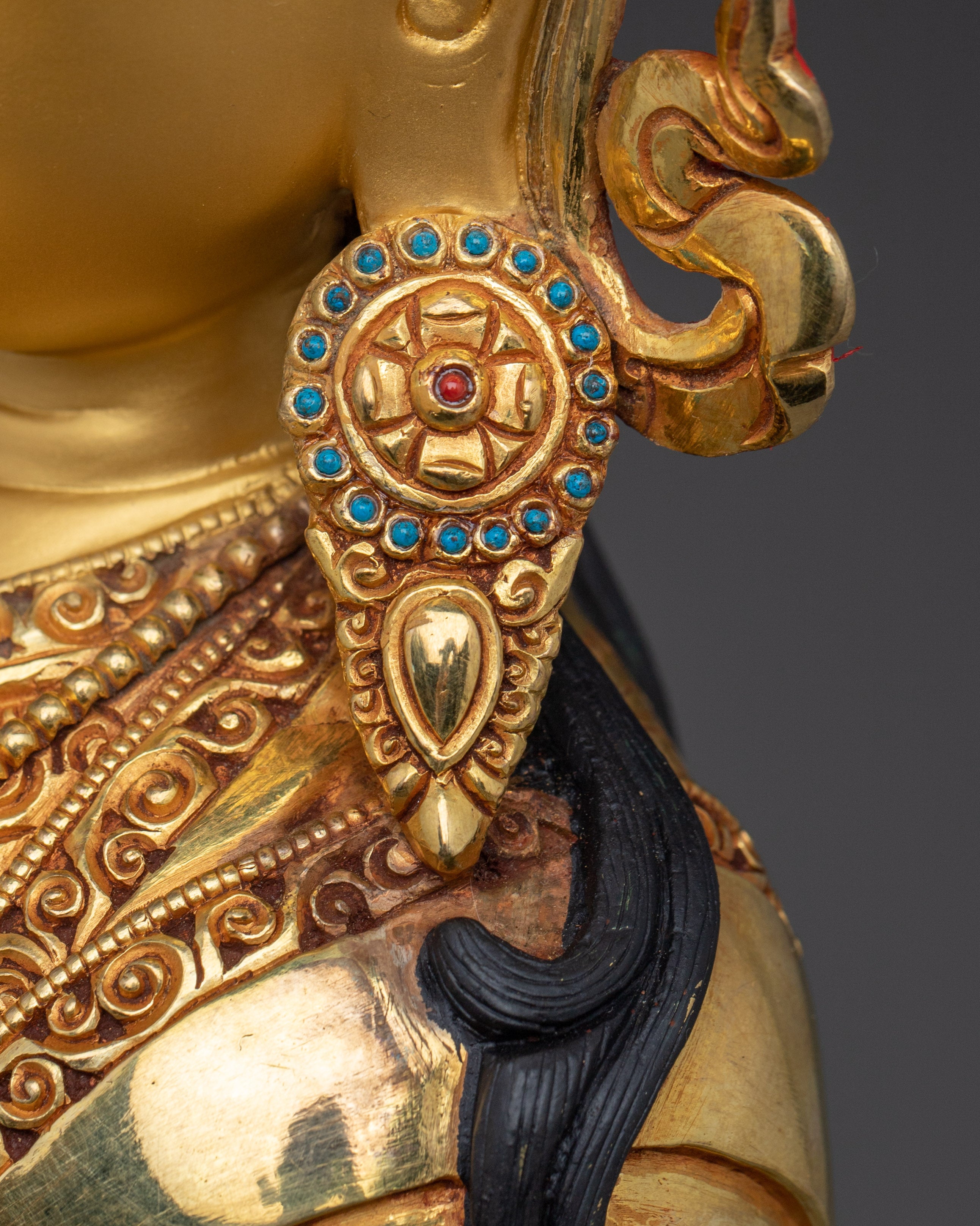24K Gold-Gilded Guru Rinpoche Statue | Sacred Copper Sculpture of Padmasambhava for Shrine