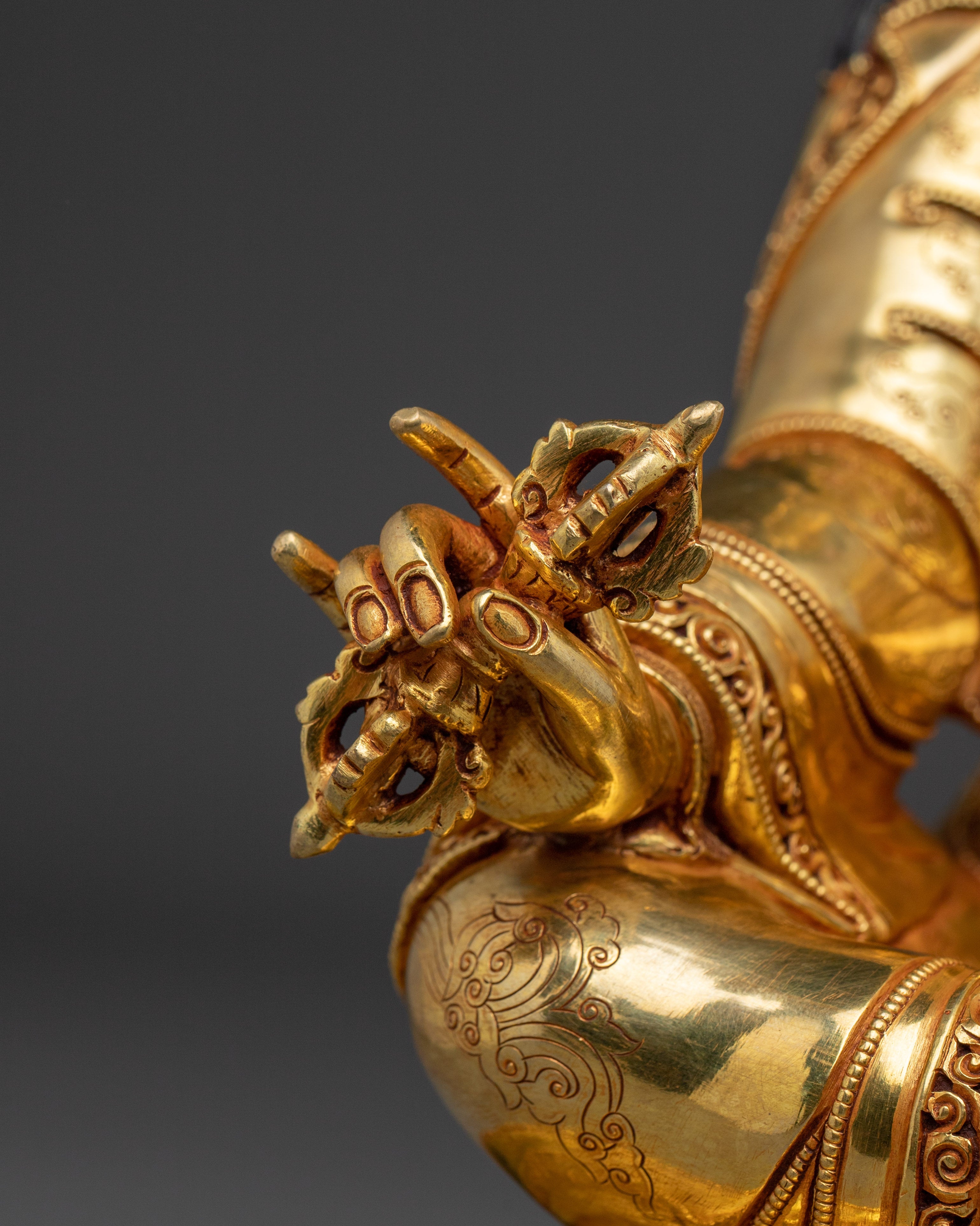 24K Gold-Gilded Guru Rinpoche Statue | Sacred Copper Sculpture of Padmasambhava for Shrine