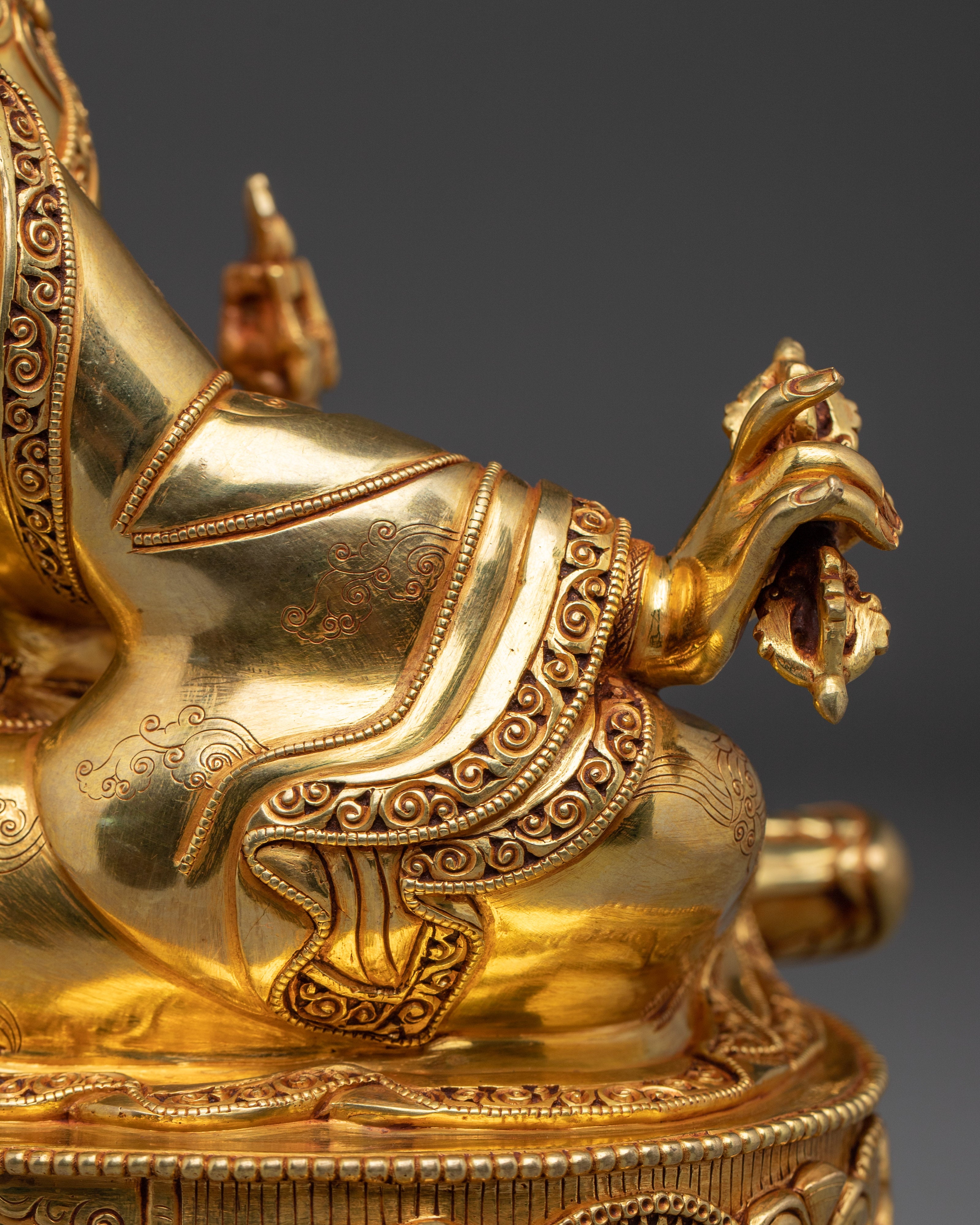 24K Gold-Gilded Guru Rinpoche Statue | Sacred Copper Sculpture of Padmasambhava for Shrine
