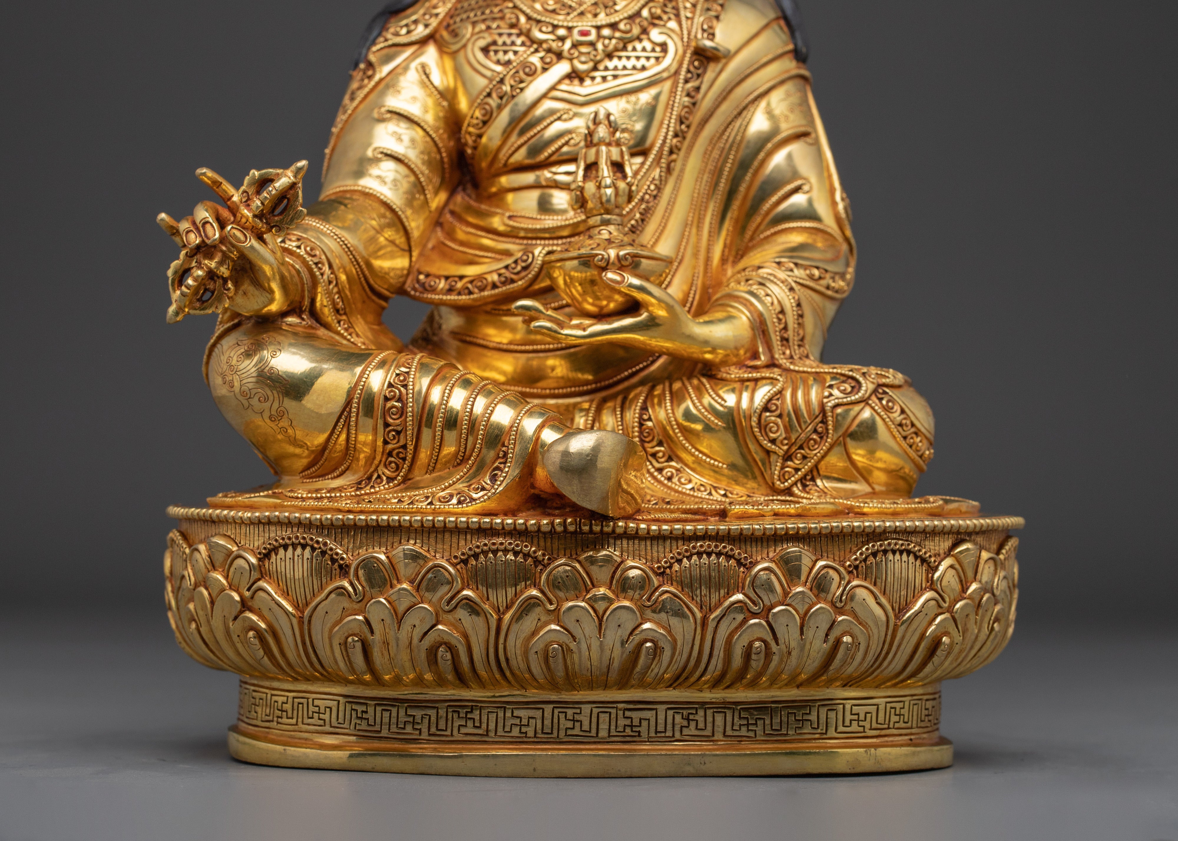 24K Gold-Gilded Guru Rinpoche Statue | Sacred Copper Sculpture of Padmasambhava for Shrine