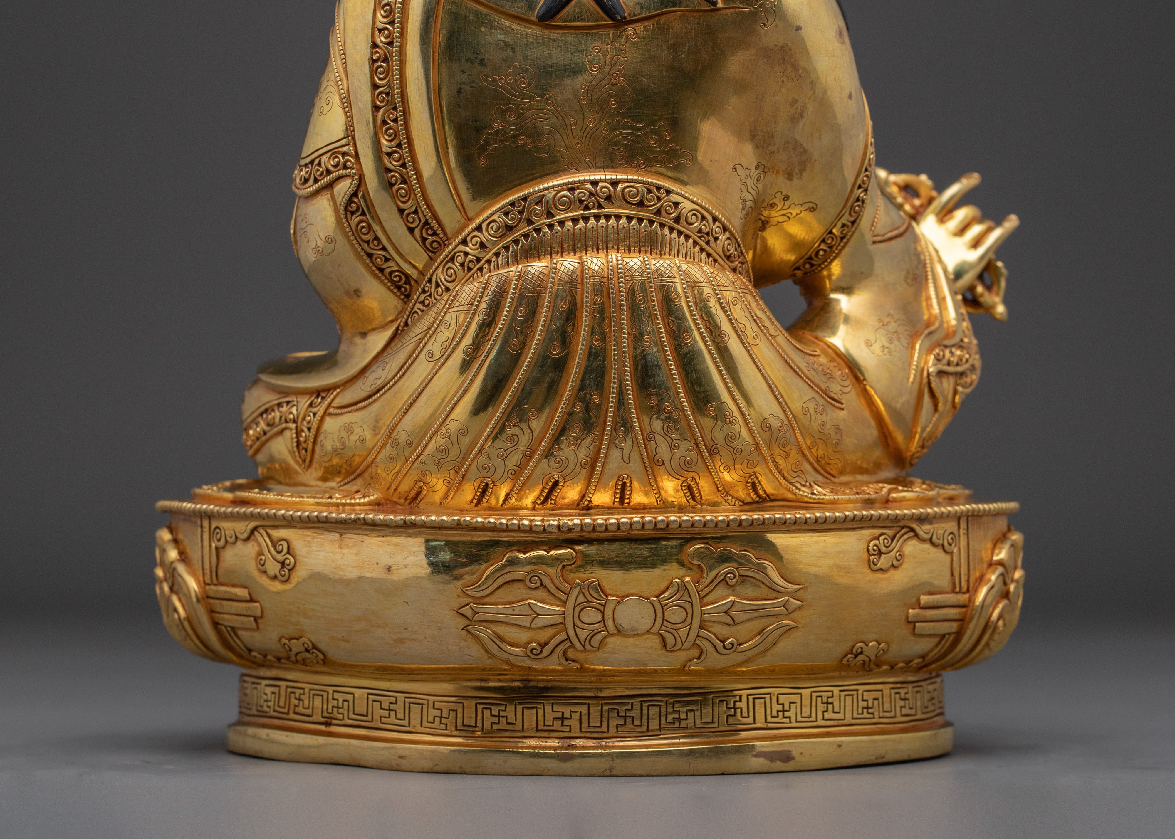 24K Gold-Gilded Guru Rinpoche Statue | Sacred Copper Sculpture of Padmasambhava for Shrine