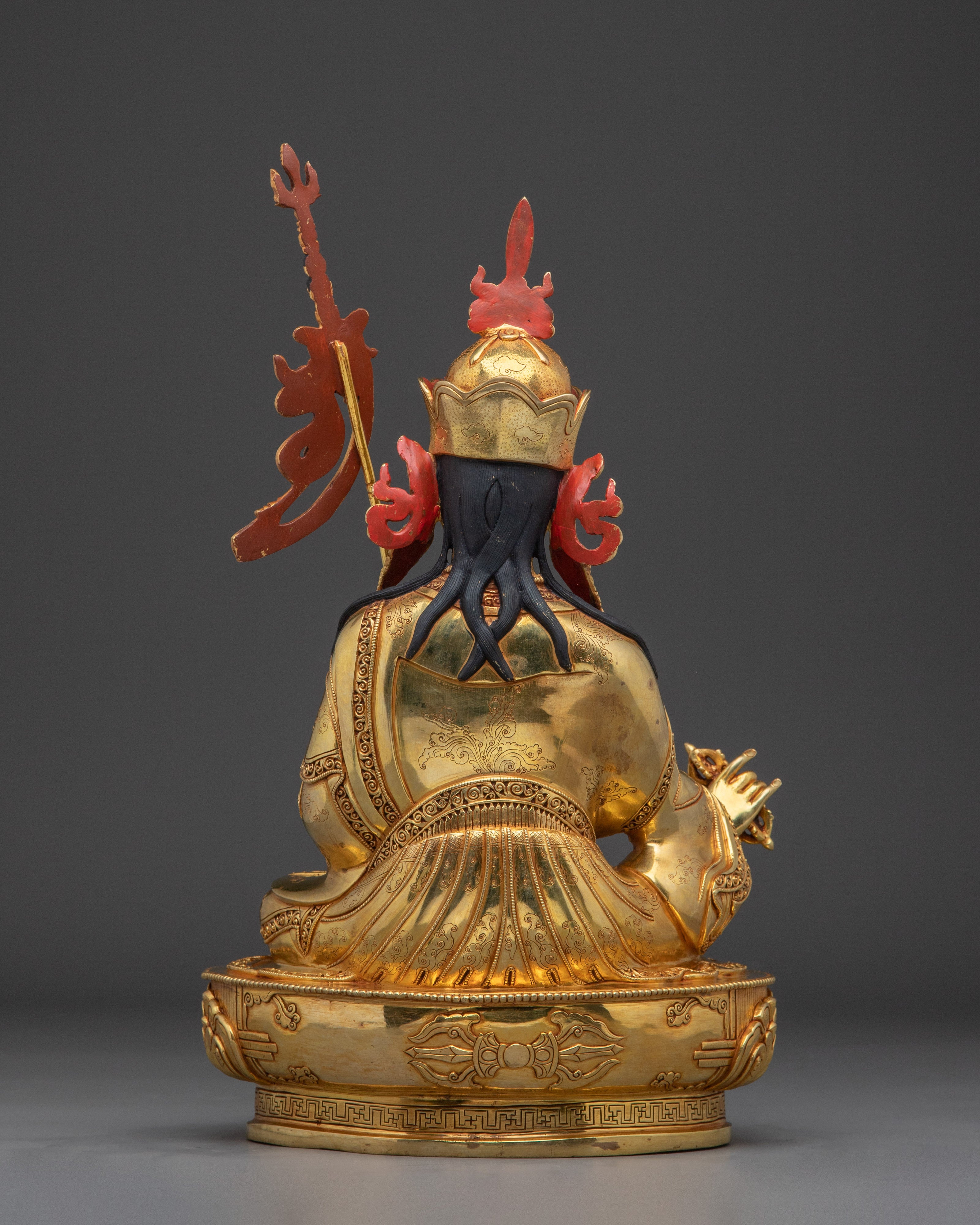 24K Gold-Gilded Guru Rinpoche Statue | Sacred Copper Sculpture of Padmasambhava for Shrine