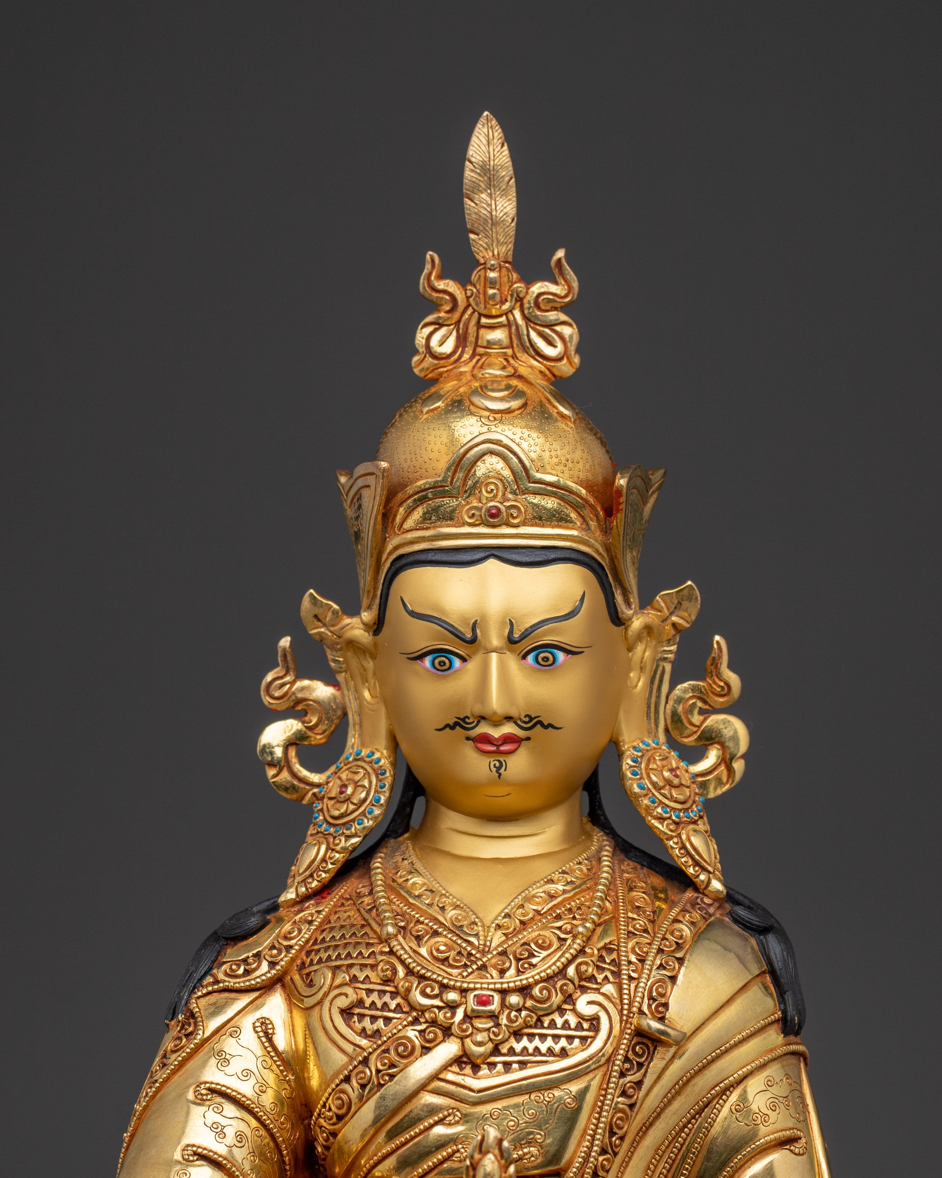 24K Gold-Gilded Guru Rinpoche Statue | Sacred Copper Sculpture of Padmasambhava for Shrine
