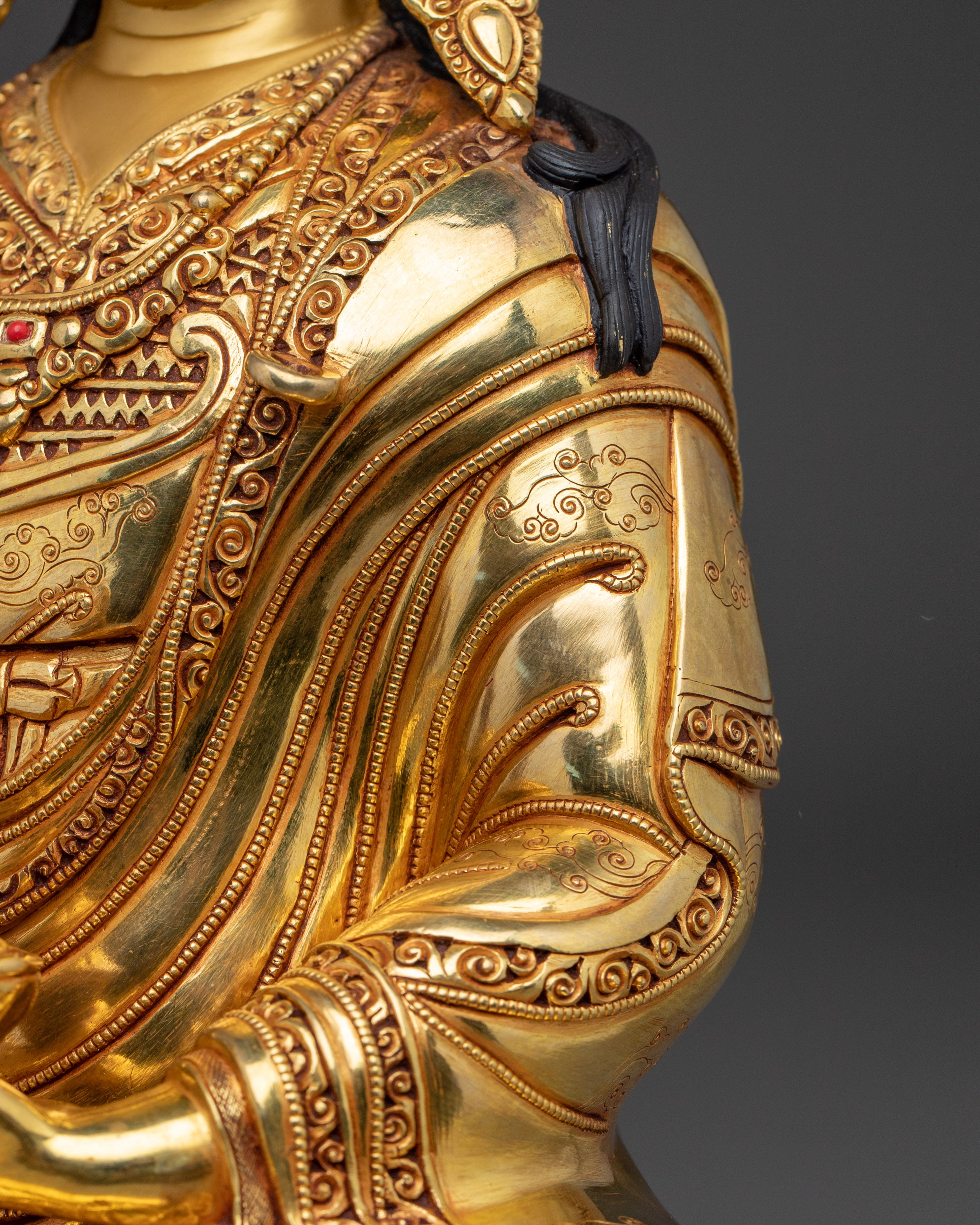 24K Gold-Gilded Guru Rinpoche Statue | Sacred Copper Sculpture of Padmasambhava for Shrine