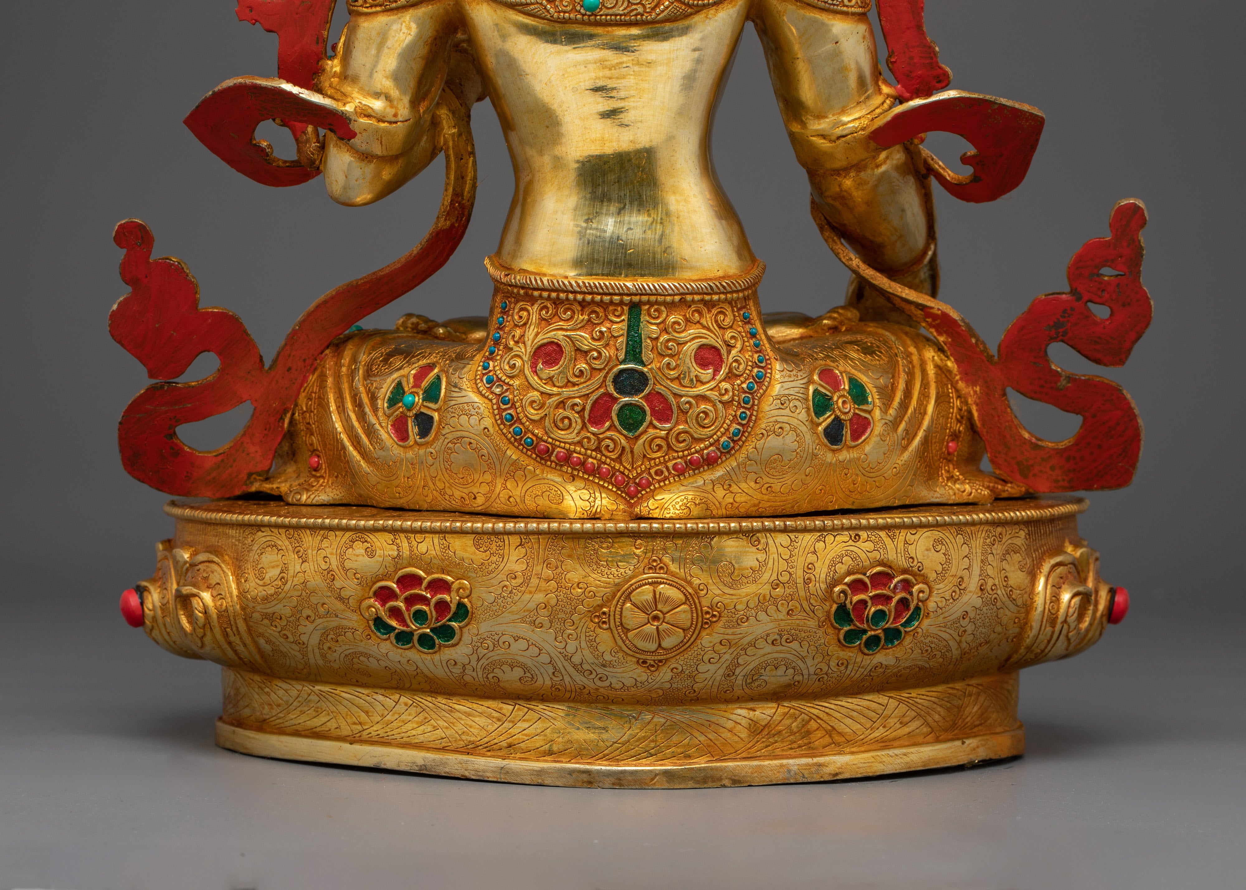 Handcrafted White Tara with Gemstones | Copper Sculpture of Healing & Longevity