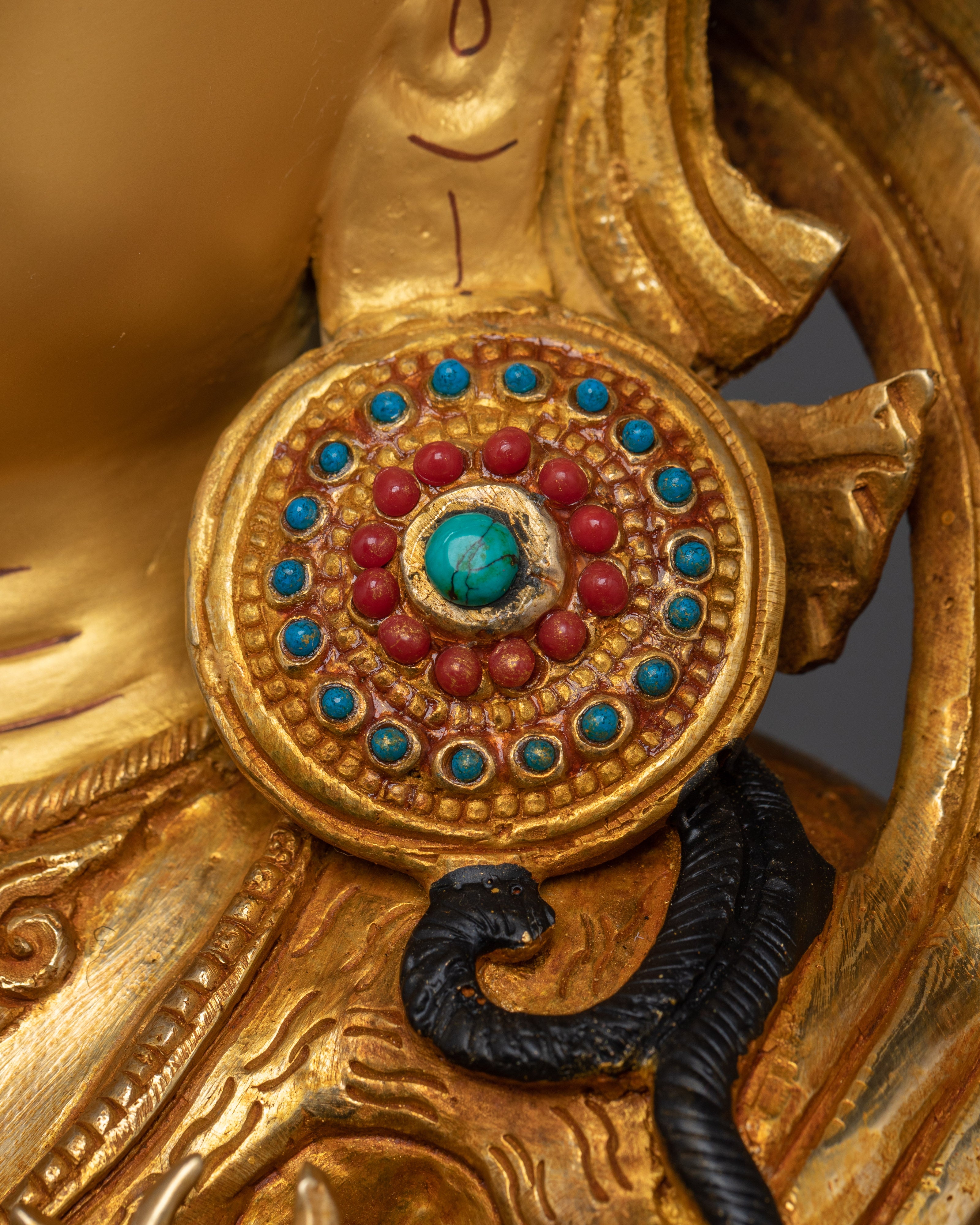 Tibetan Four-Armed Avalokiteshvara Copper Statue | Chenrezig statue with gemstone