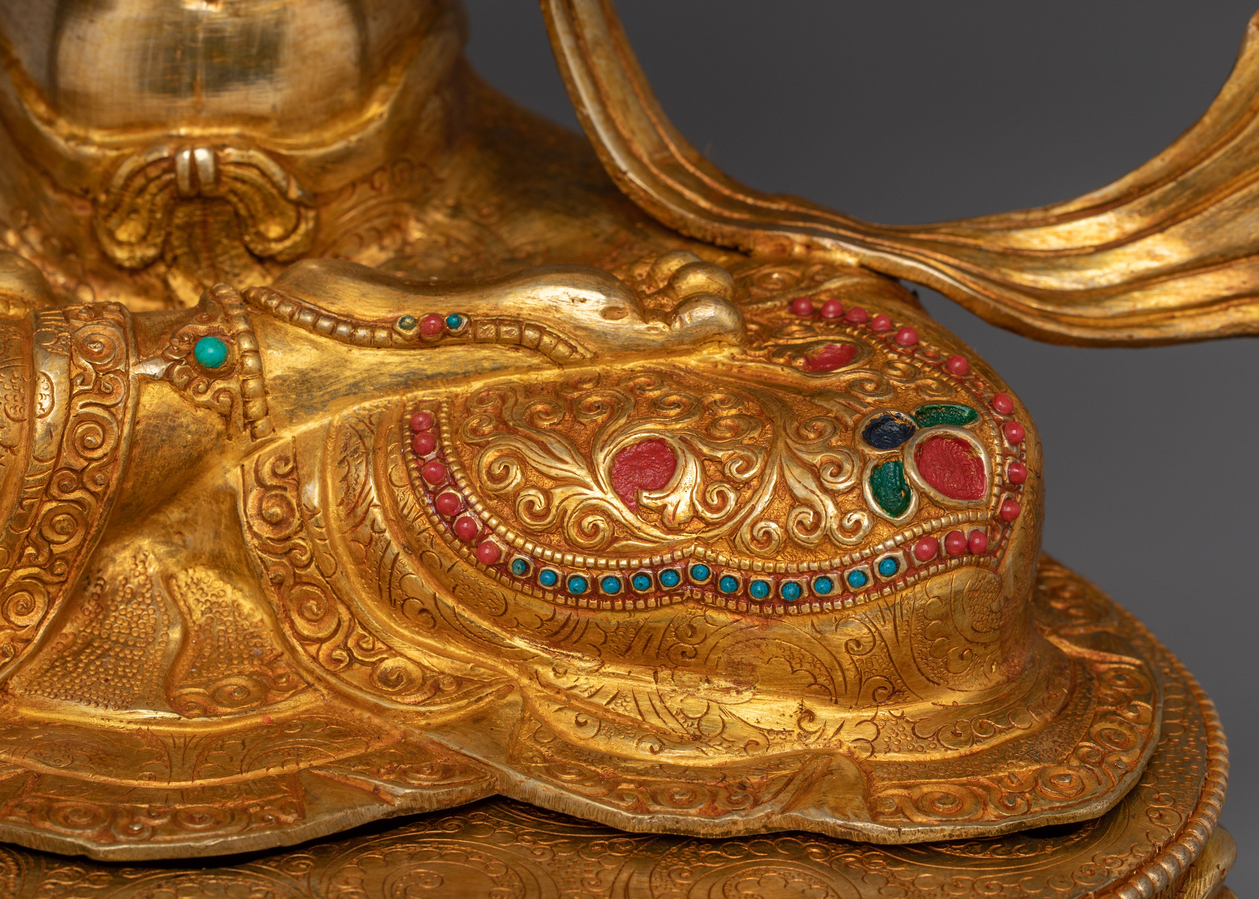 Tibetan Four-Armed Avalokiteshvara Copper Statue | Chenrezig statue with gemstone