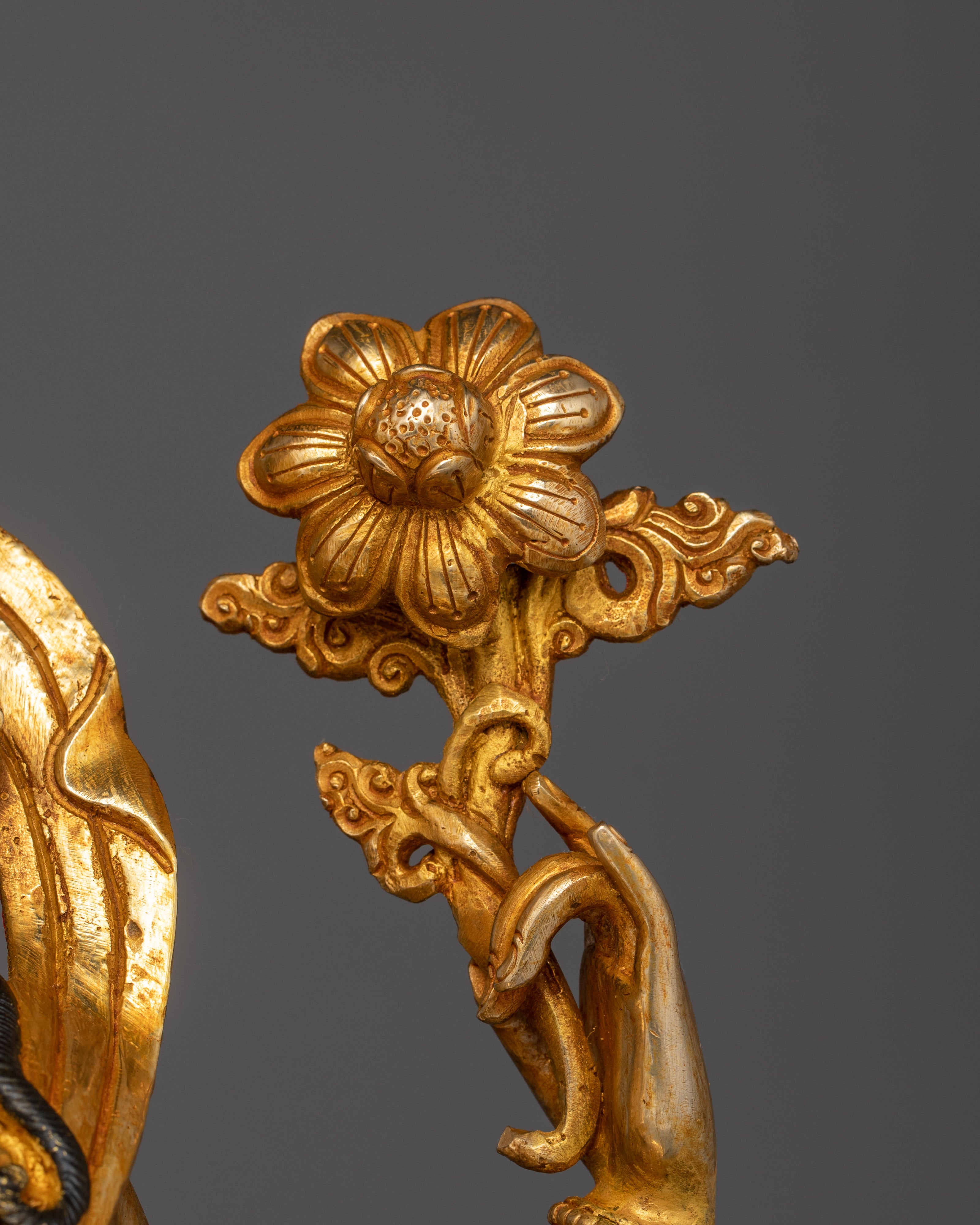 Tibetan Four-Armed Avalokiteshvara Copper Statue | Chenrezig statue with gemstone