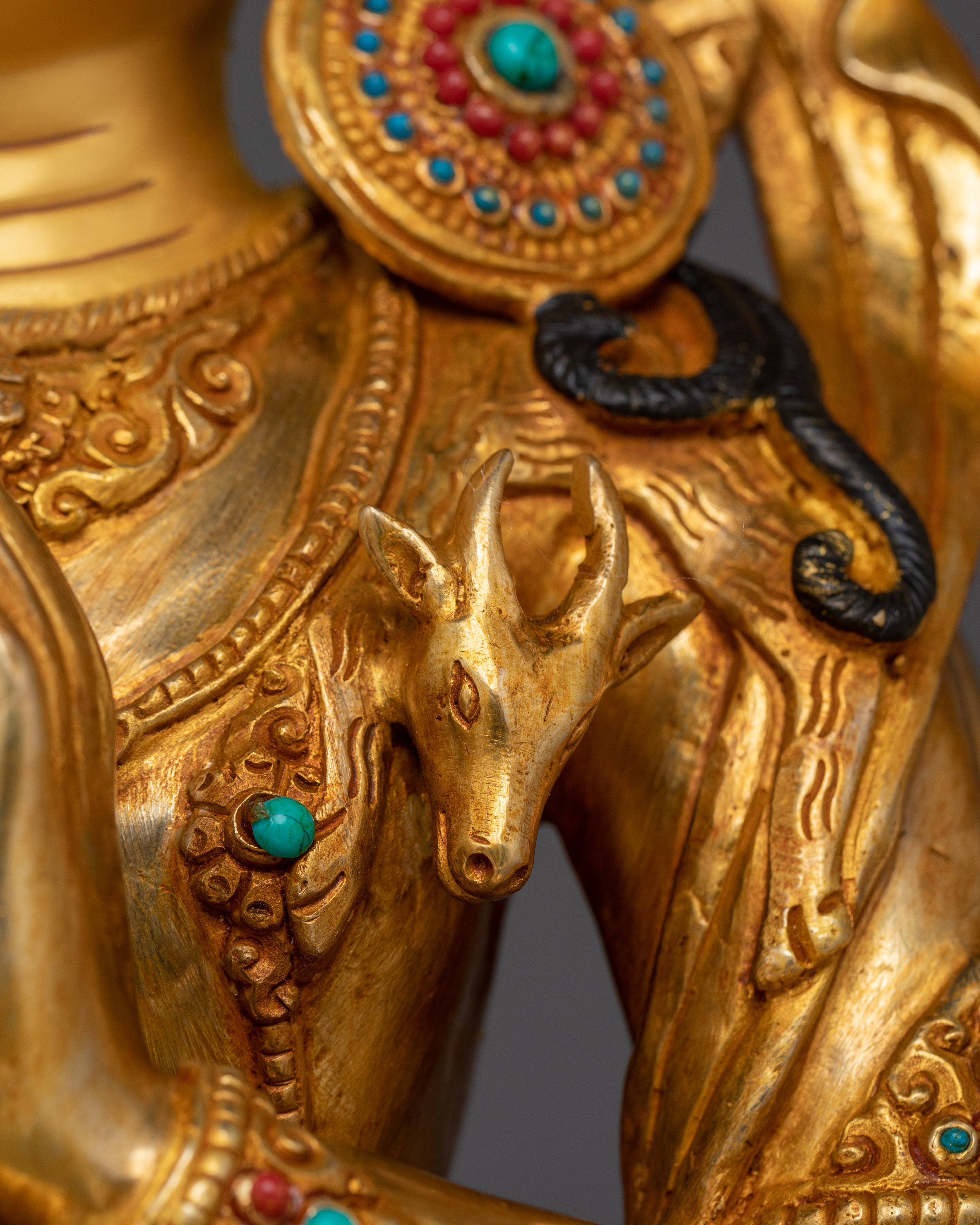 Tibetan Four-Armed Avalokiteshvara Copper Statue | Chenrezig statue with gemstone