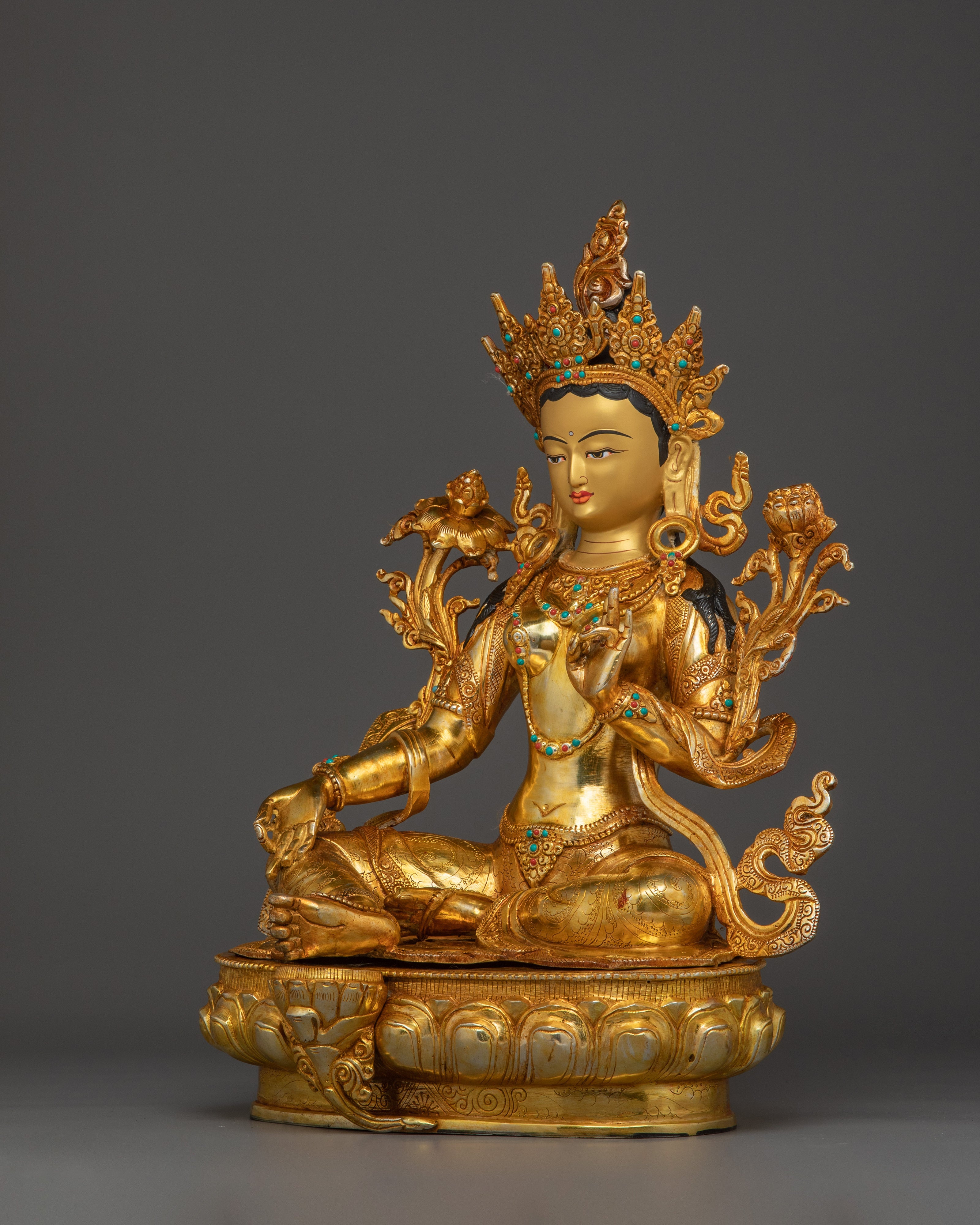 Handcrafted Green Tara with Gemstones for Altar | Syamatara Feminine Energy & Healing