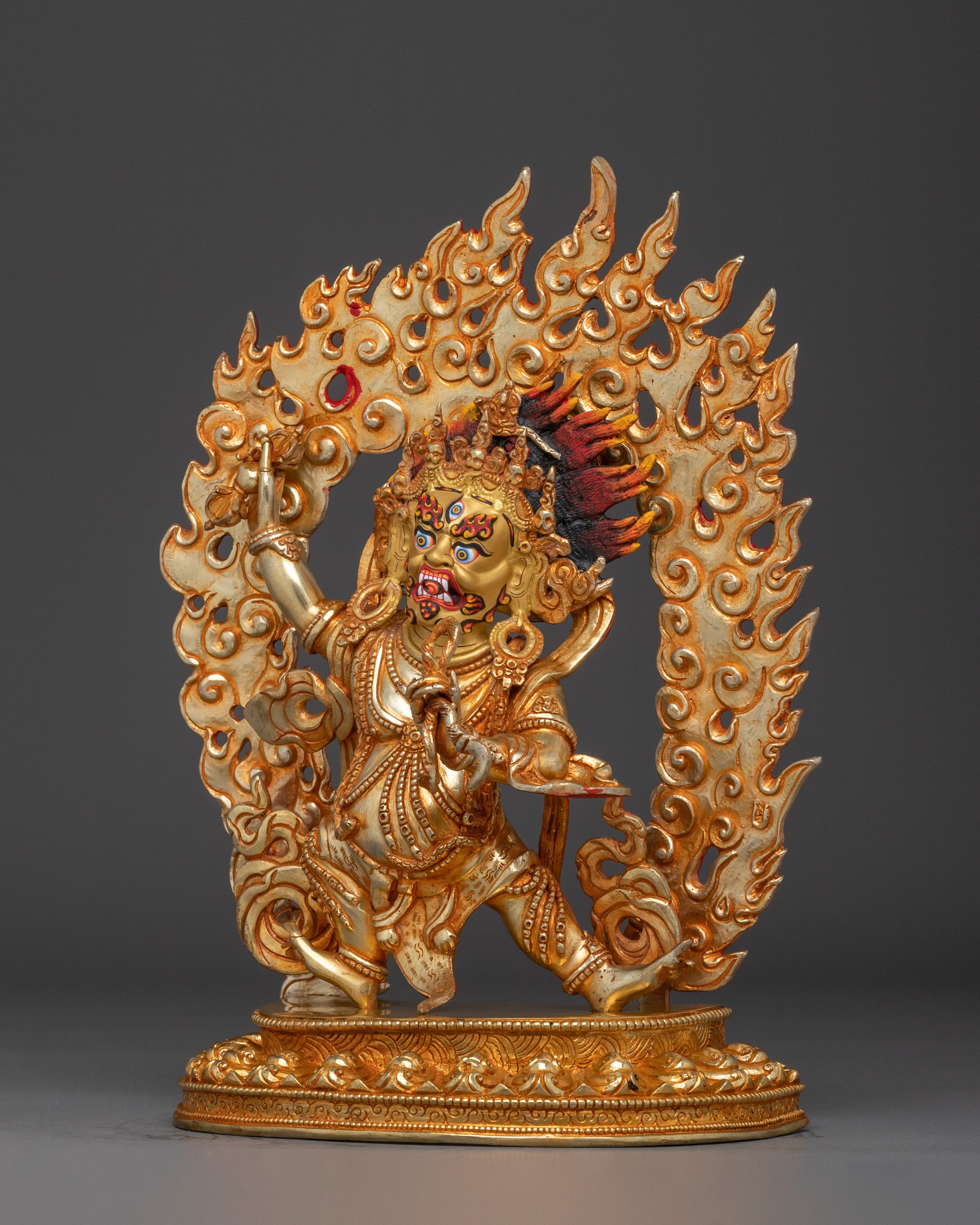 Handcrafted Vajrapani Electric Gold Statue | Powerful Buddhist Protector from Nepal