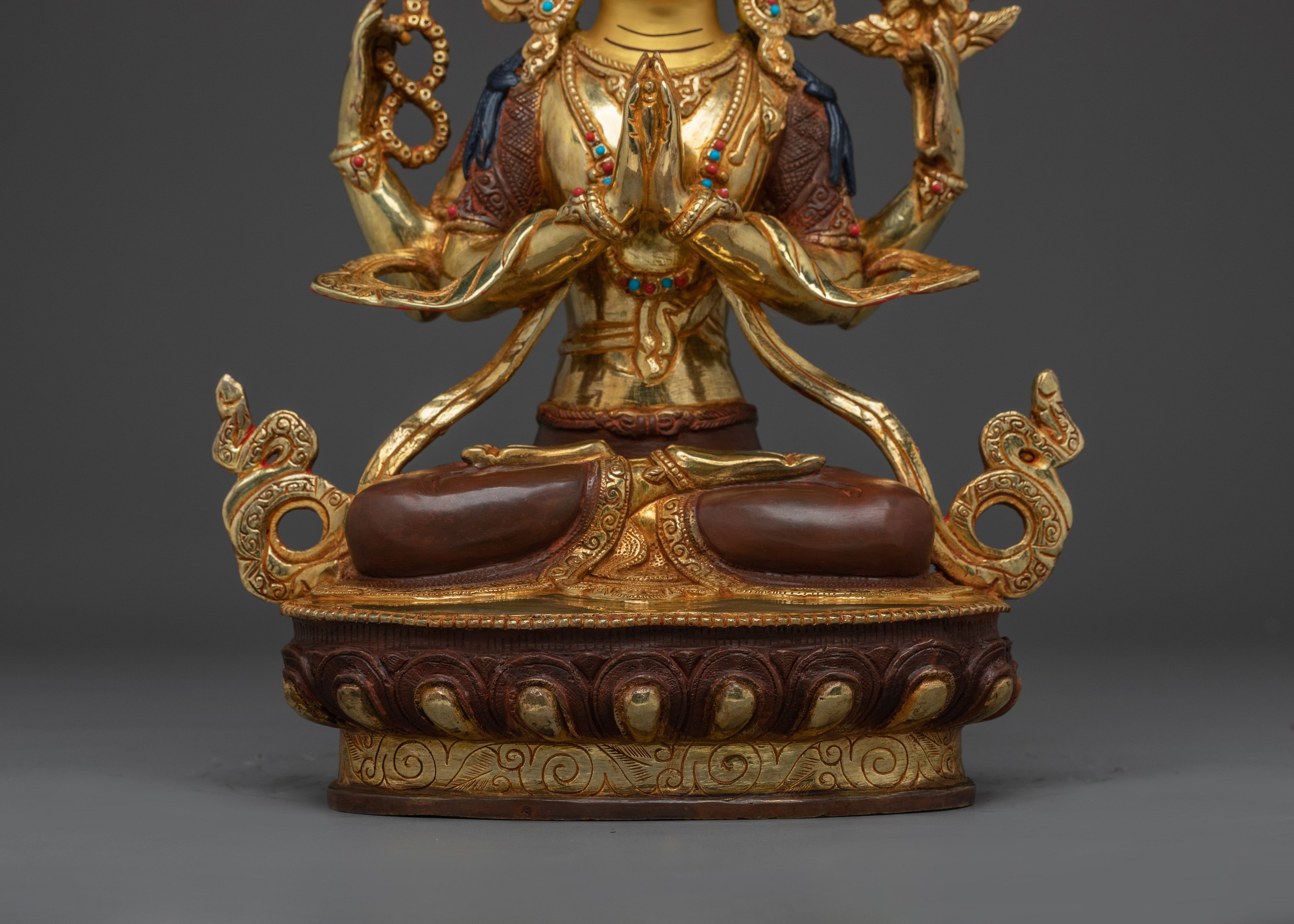 Handmade Avalokiteshvara Copper Artwork | Chenrezig Deity for Meditation