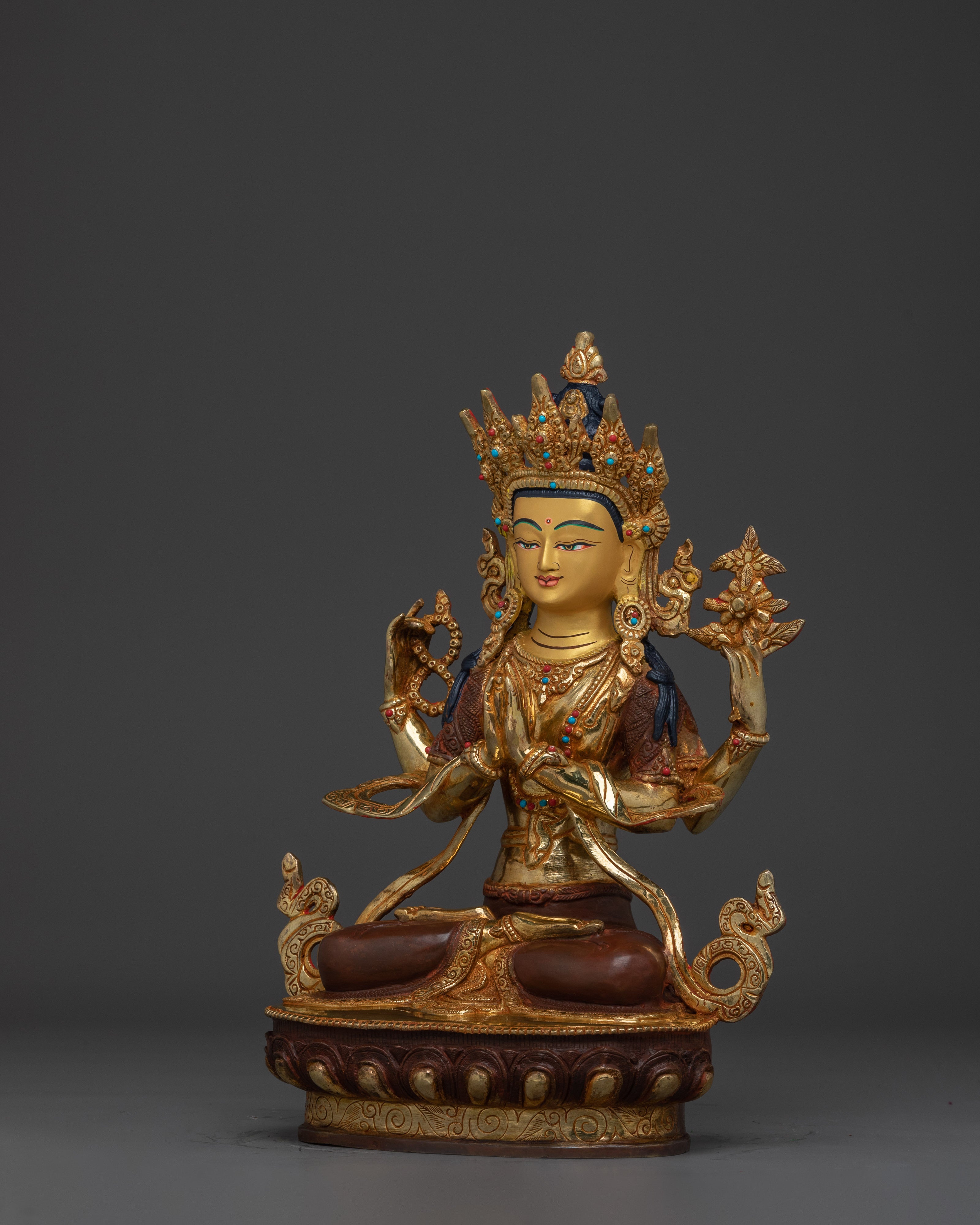 Handmade Avalokiteshvara Copper Artwork | Chenrezig Deity for Meditation