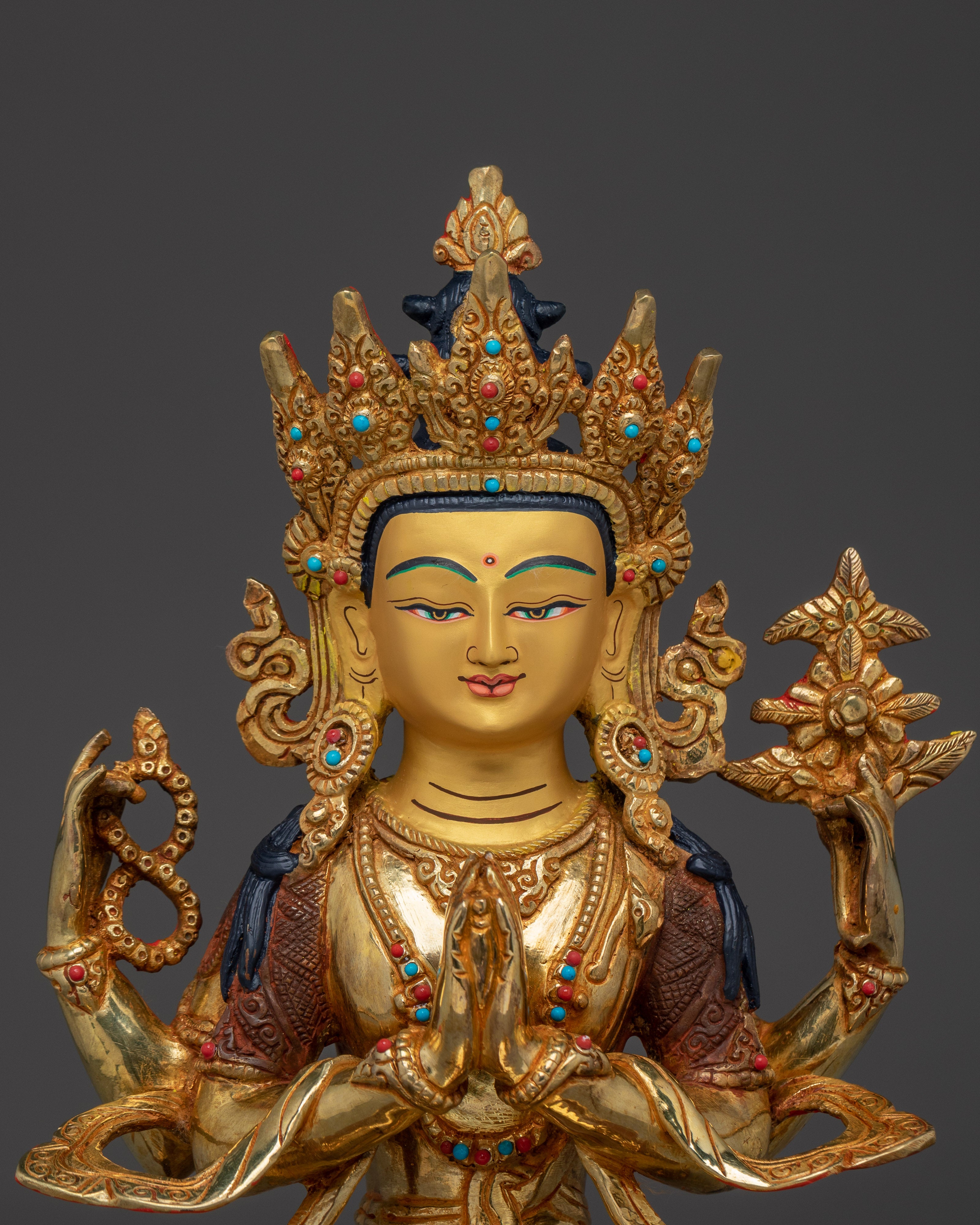 Handmade Avalokiteshvara Copper Artwork | Chenrezig Deity for Meditation