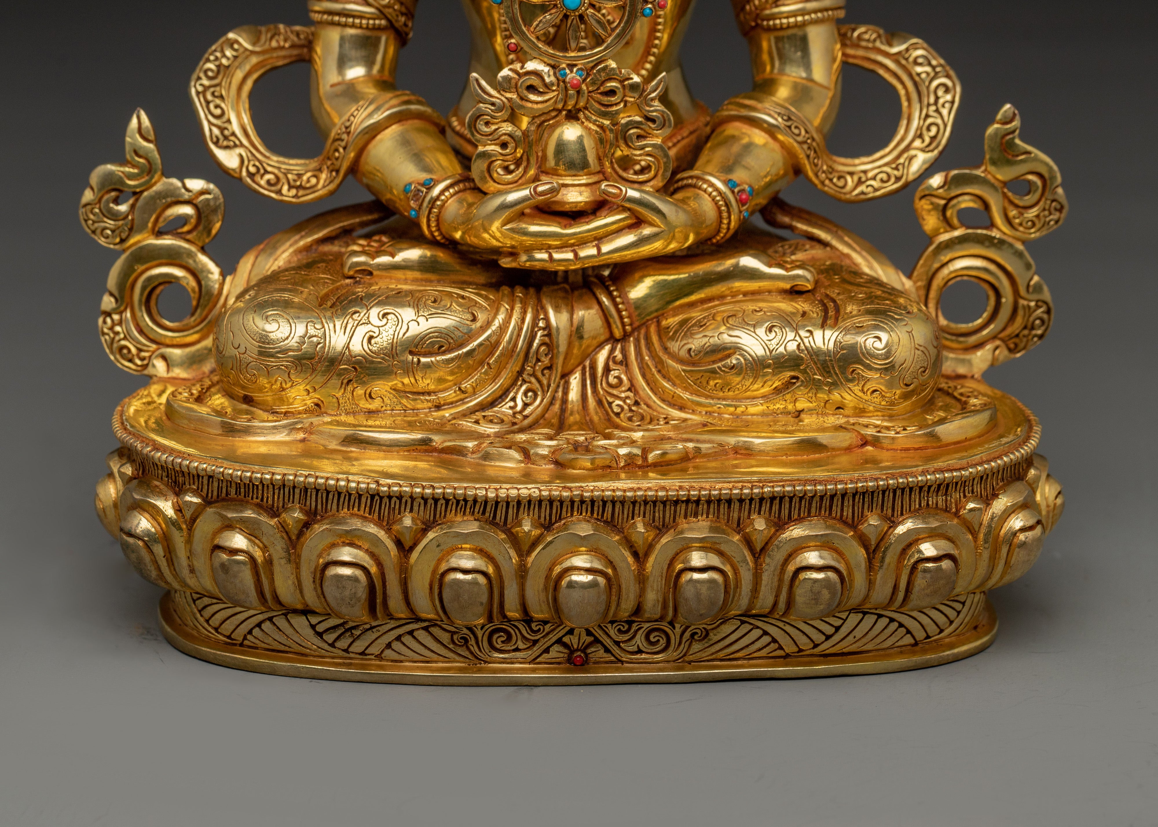 Handcrafted Vairocana Statue 24K Gold Gilded Copper | Buddhist Deity Sculpture